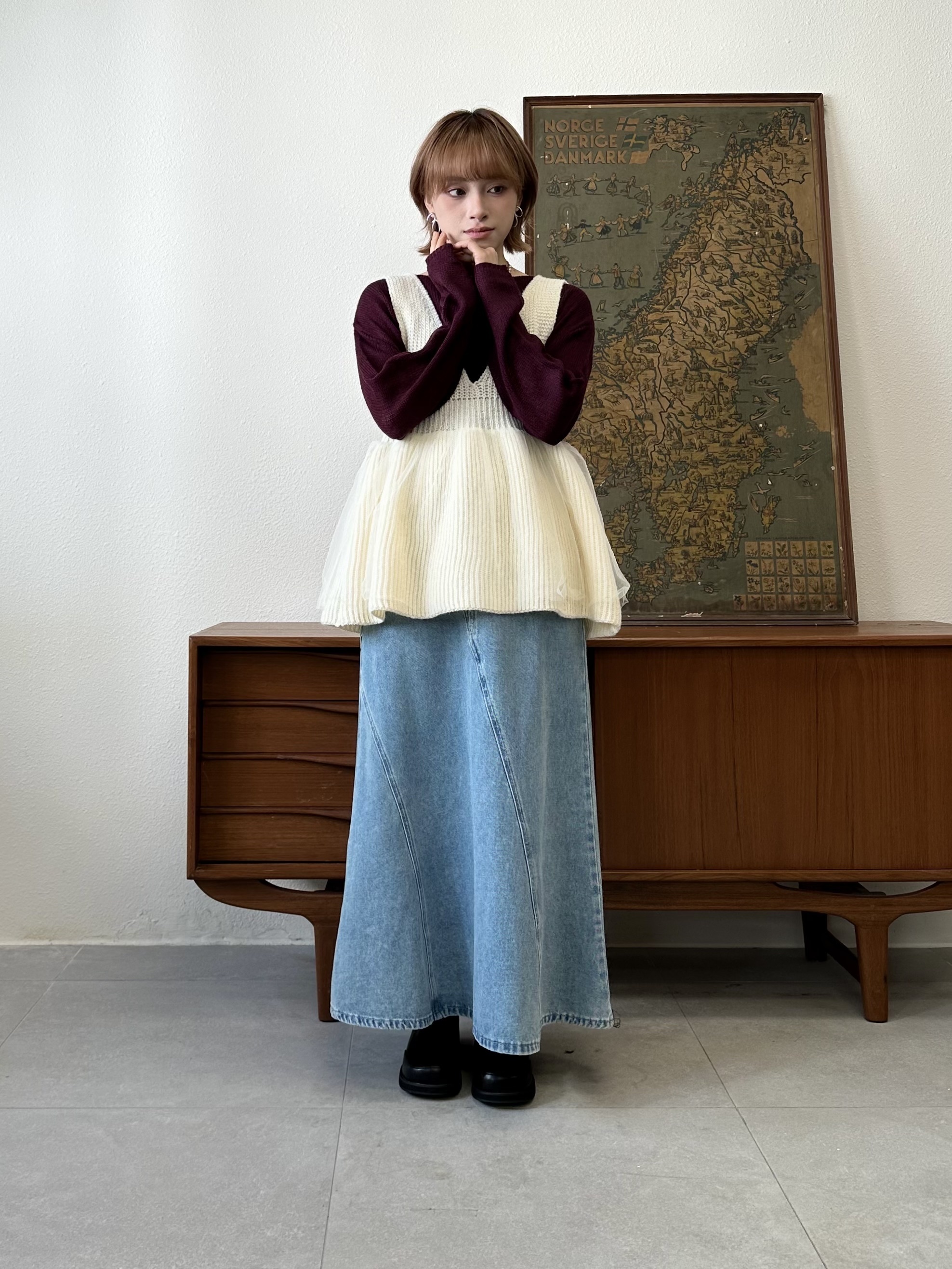 V領針織紗紗上衣 - SW53852