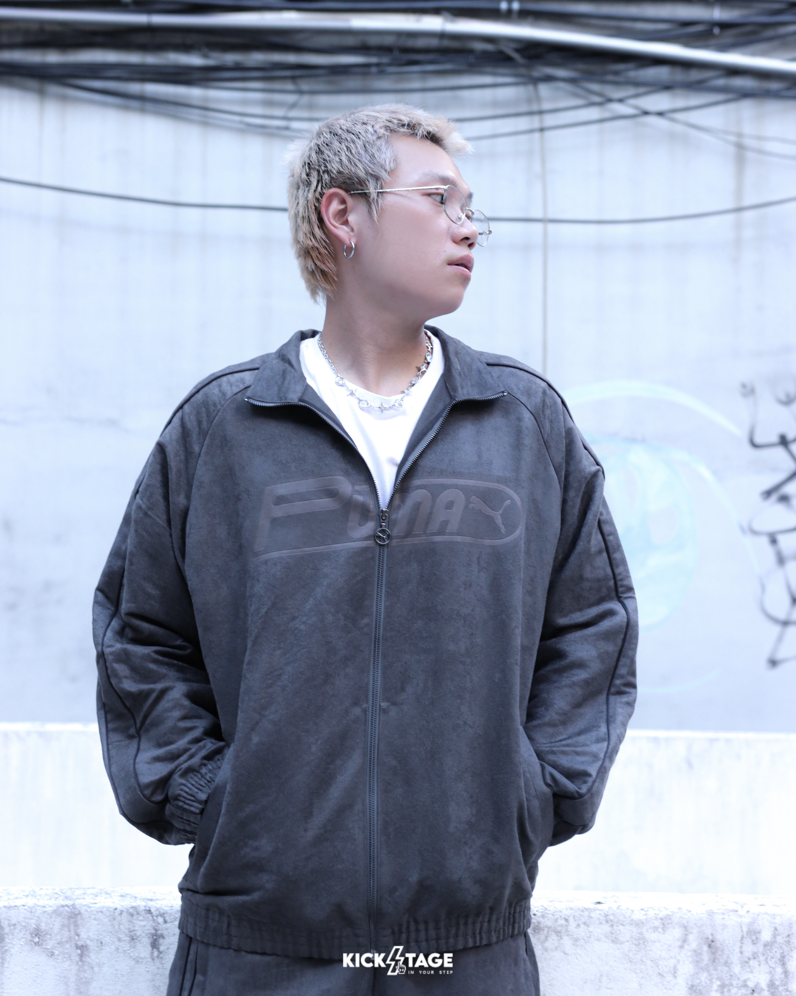 男款 PUMA T7 FAUX SUED 灰色 寬鬆 立領 歐規 仿麂皮 外套 長褲 套裝【63219044/63219144】