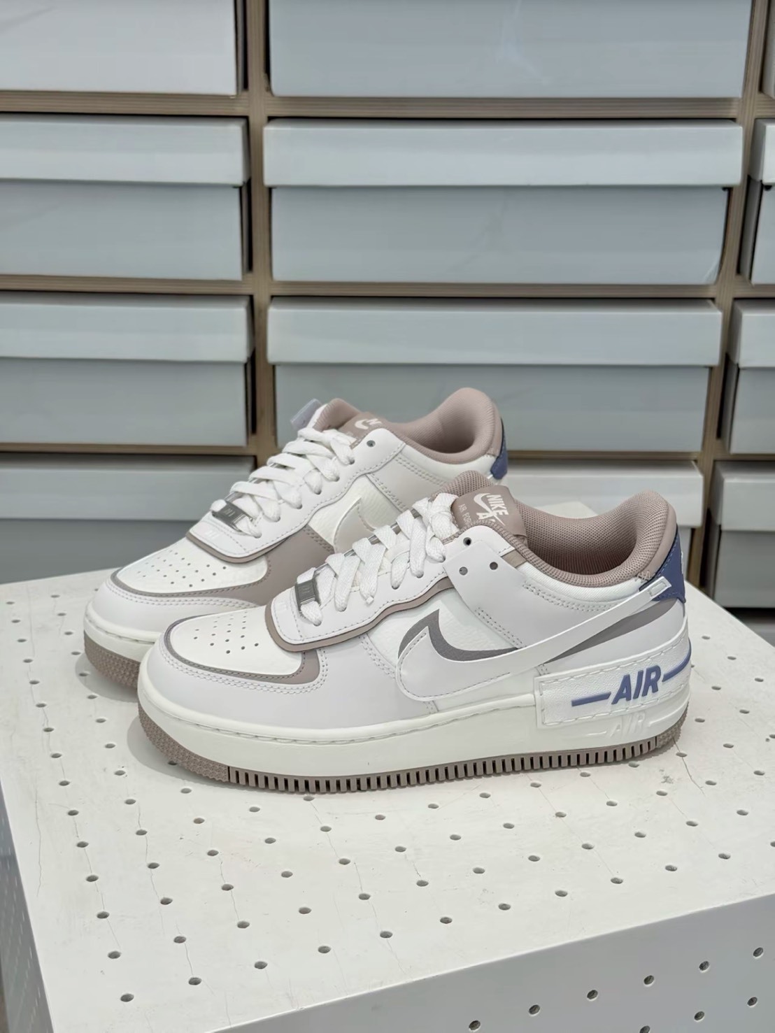 NIKE AIRFORCE SHADOW 芋泥藍白 解構 拼接