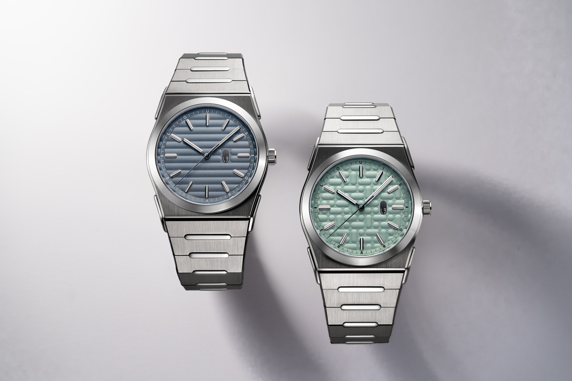 Louis Erard, 2340系列,2340 Mint,薄荷綠面盤,一體式鍊帶腕錶,漸縮式鍊帶,優雅運動風格,膠囊造型壓紋面盤