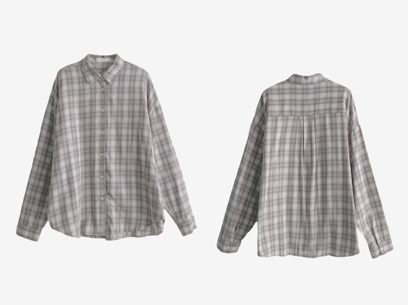 韓國Cherrykoko授權 暖灰柔和色調寬鬆飄逸格紋襯衫