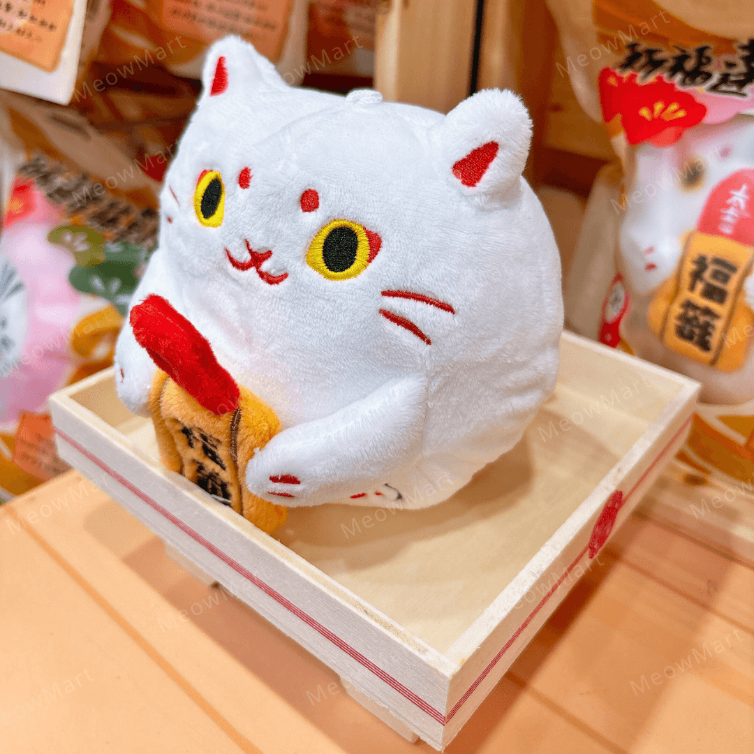 台灣吉豆貓｜祈福達摩貓草球｜6週年限定款 (祈願白狐)