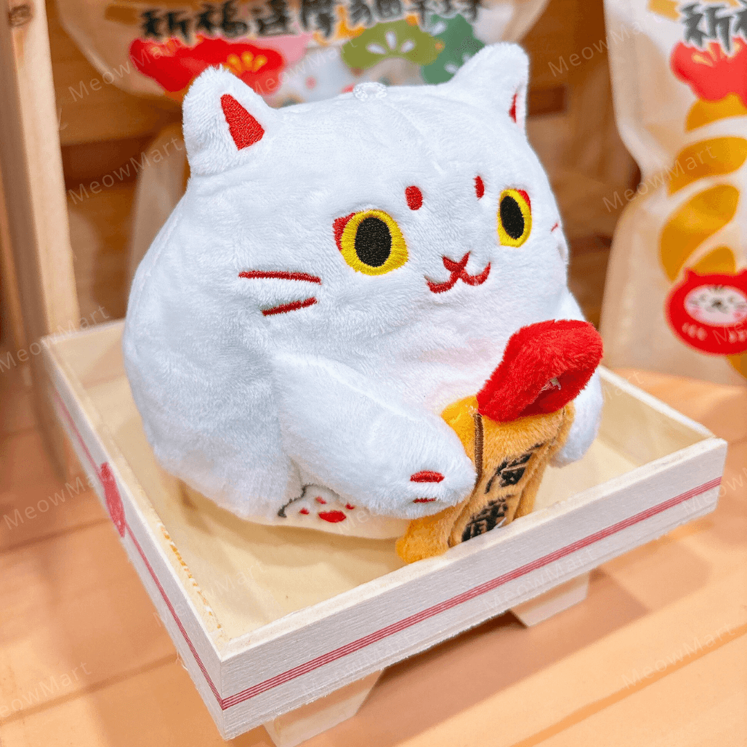 台灣吉豆貓｜祈福達摩貓草球｜6週年限定款 (祈願白狐)