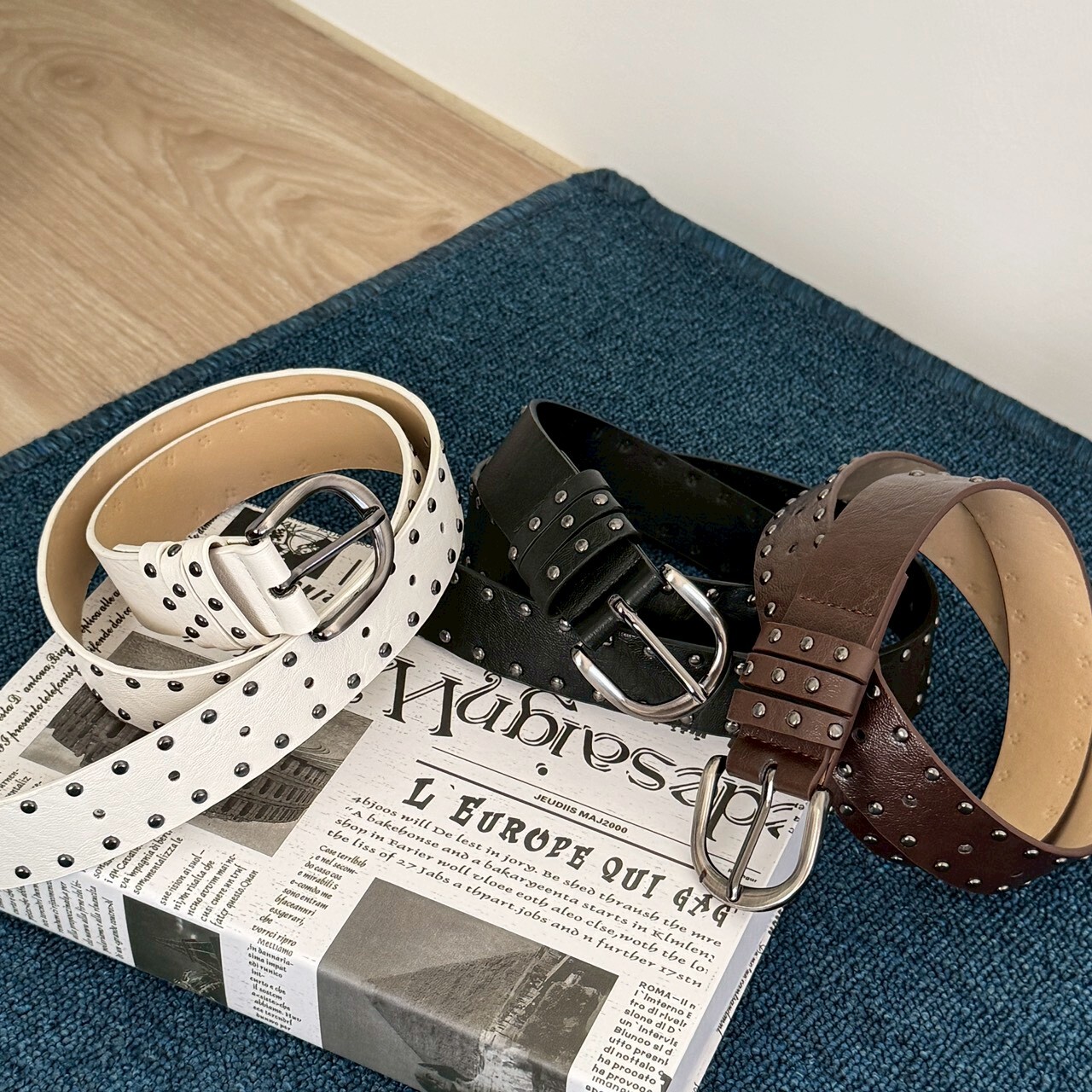 腰間公式 雙排卯釘皮帶