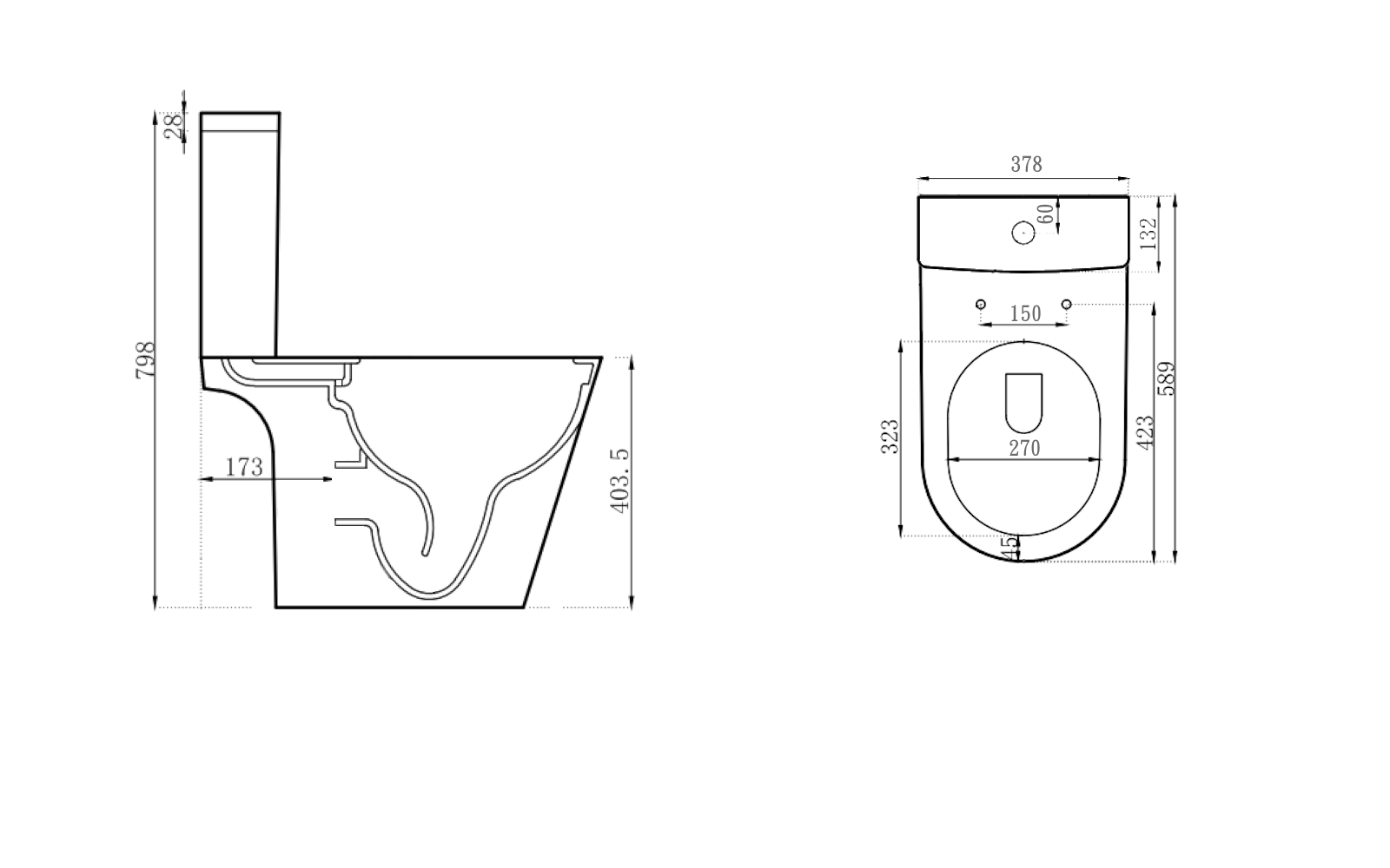 分體座廁 - 亞維儂系列: AG1363OEPB / 無邊框出水雙沖水座廁 3/6L