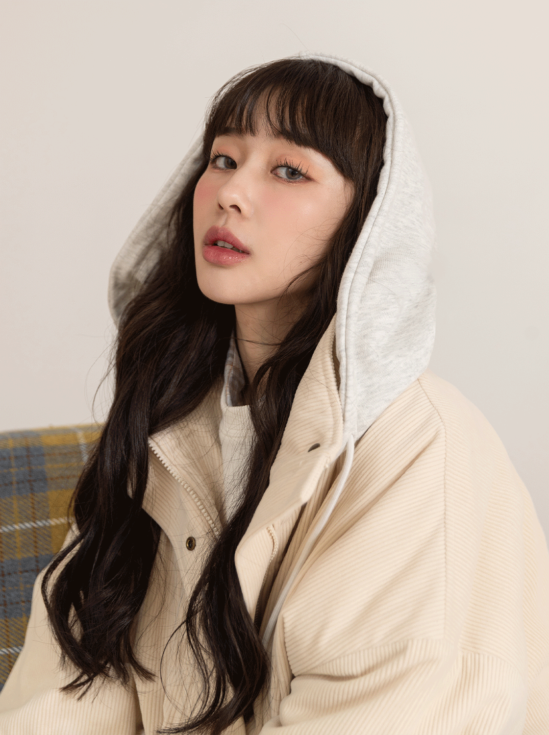 雙層連帽拼接抽繩外套