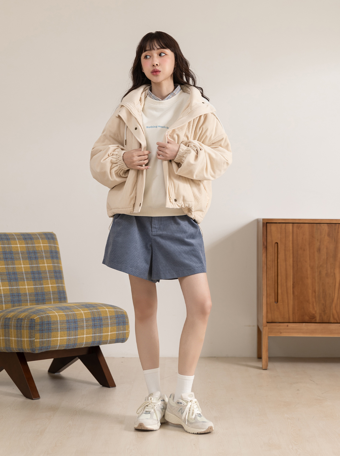 雙層連帽拼接抽繩外套