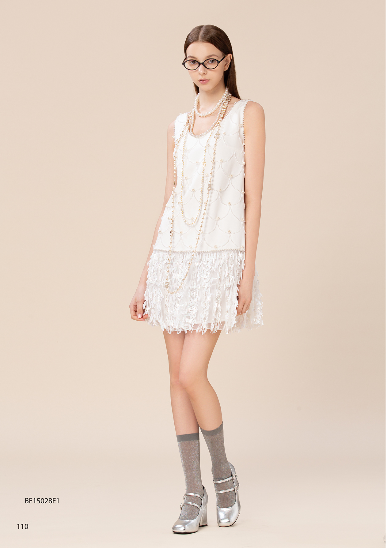 BE15028E1 藝術館之旅珍珠刺繡流蘇背心裙洋