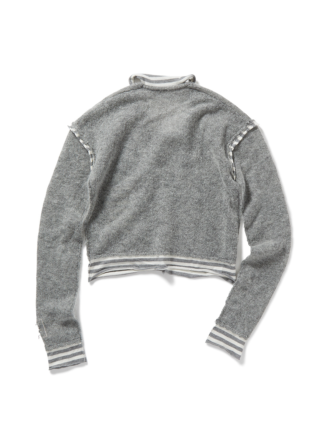 PERVERZE 條紋拼接馬海毛針織上衣｜灰色