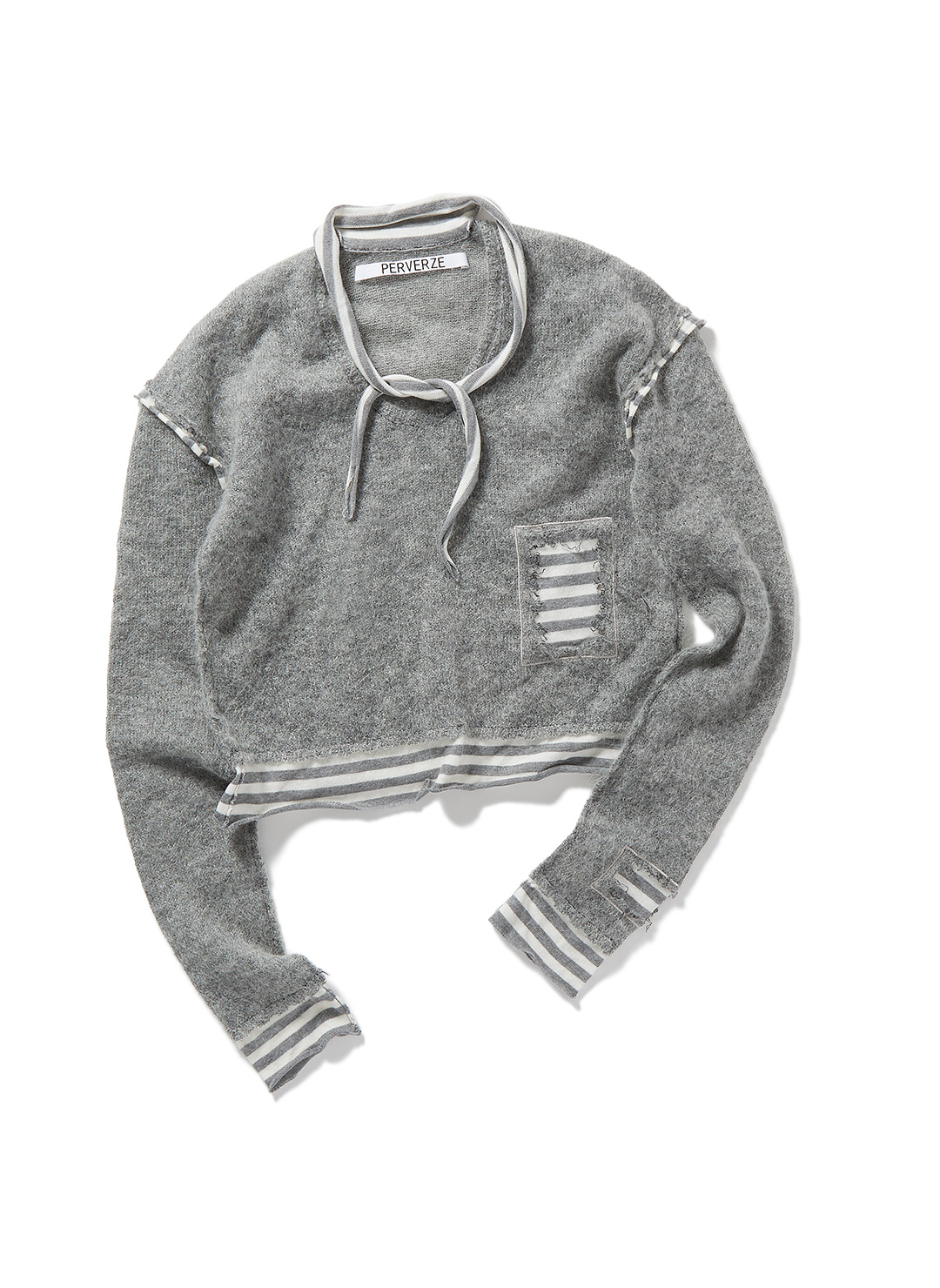 PERVERZE 條紋拼接馬海毛針織上衣｜灰色
