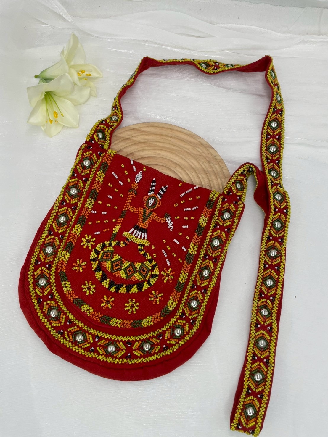 紅No.12-珠繡肩背包寬22深24長120