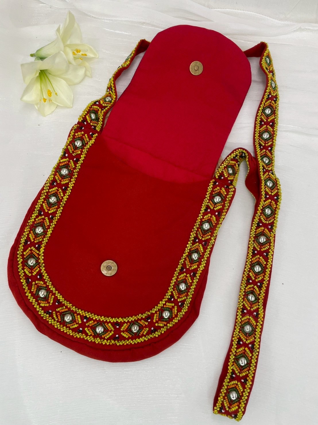 紅No.12-珠繡肩背包寬22深24長120