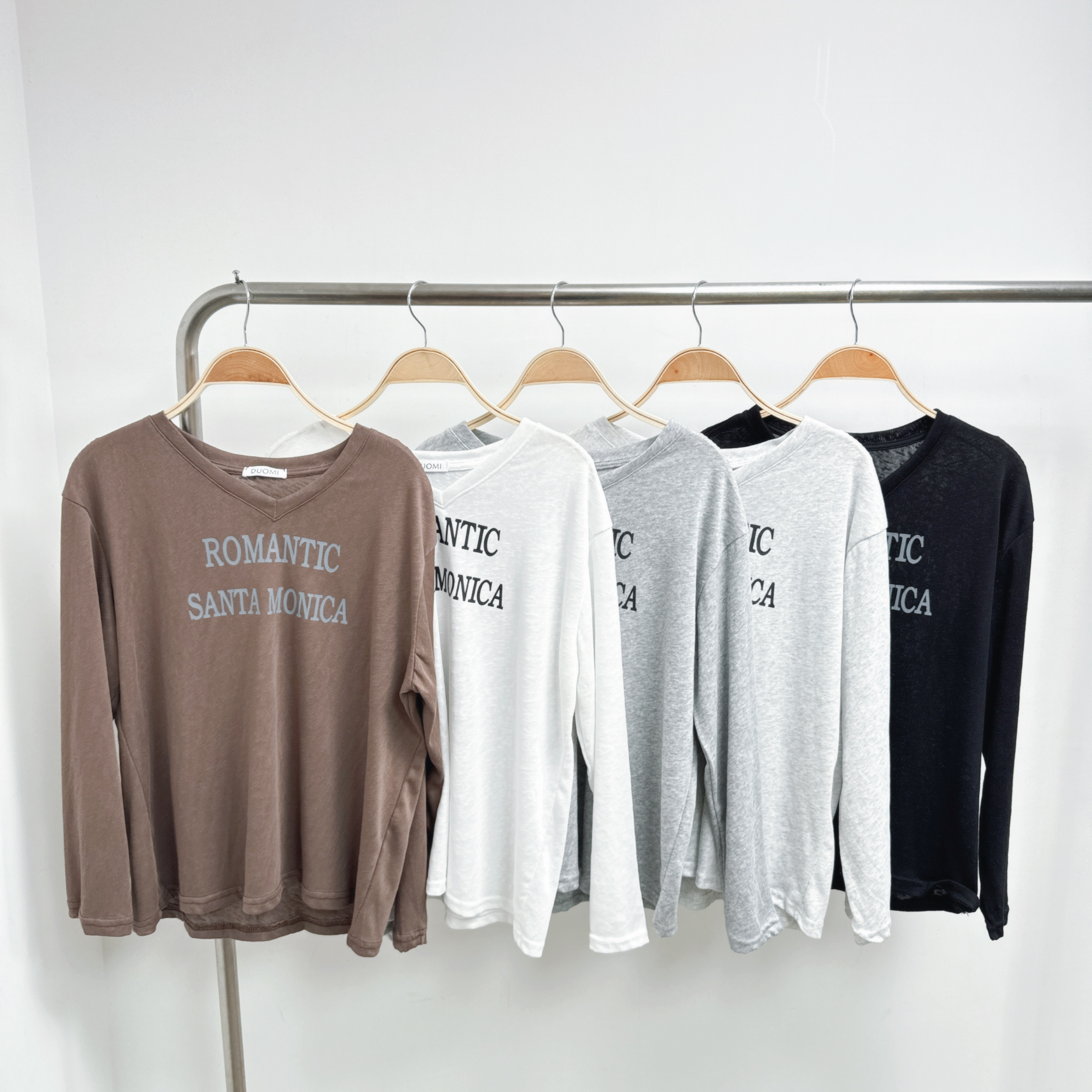 V領印字彈性雪花棉長袖TEE (G24-G28)