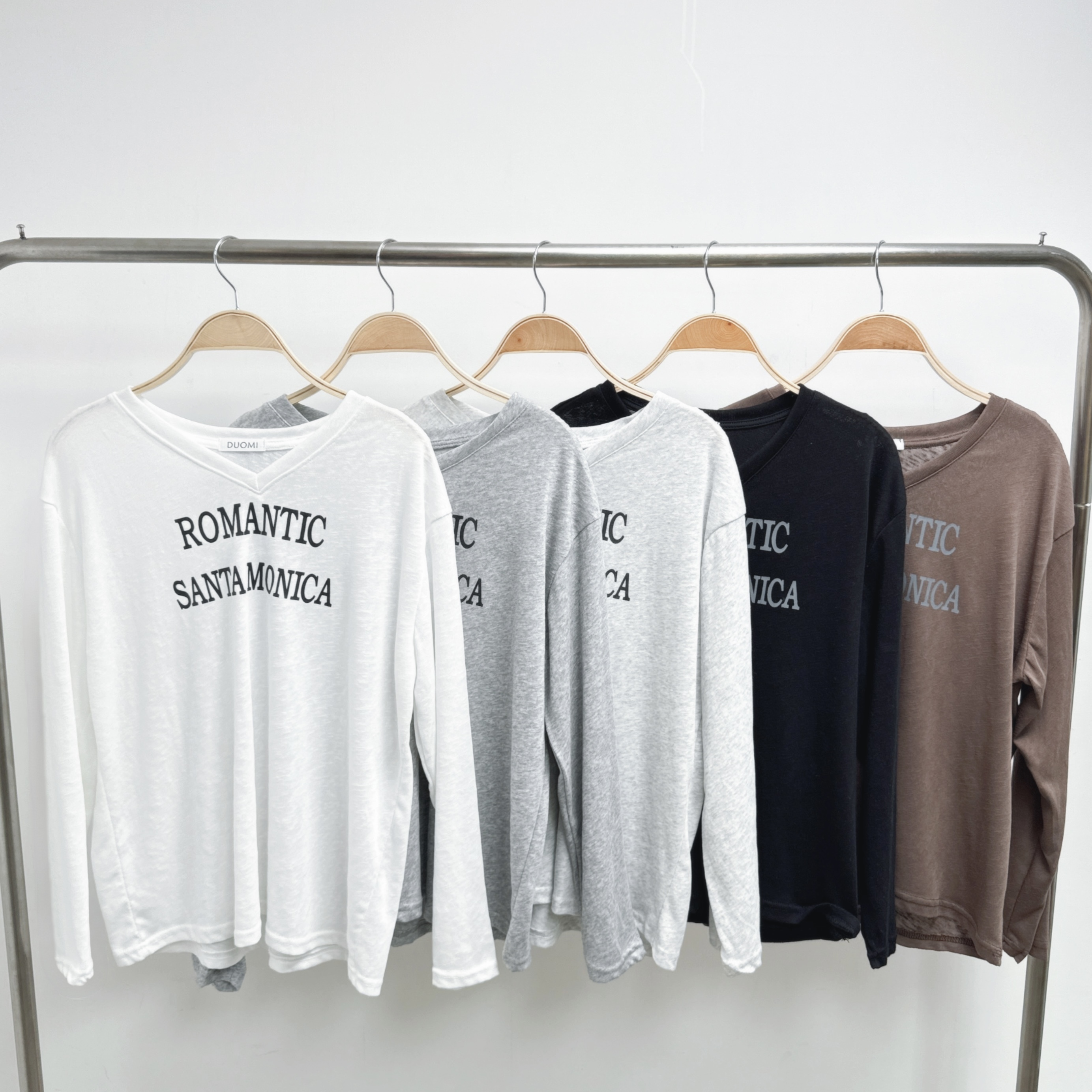 V領印字彈性雪花棉長袖TEE (G24-G28)