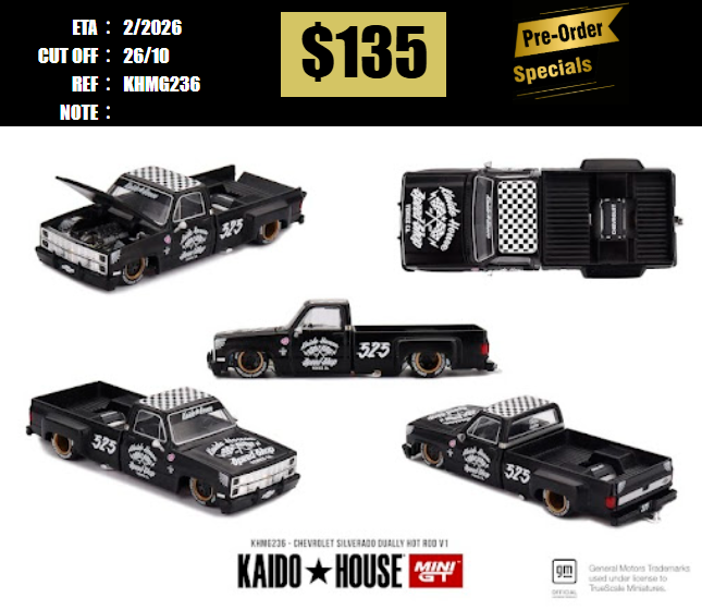 PO-$135 * MINI GT * 1:64 KHMG236 Chevrolet Silverado Dually Hot Rod V1 [OD15/10]