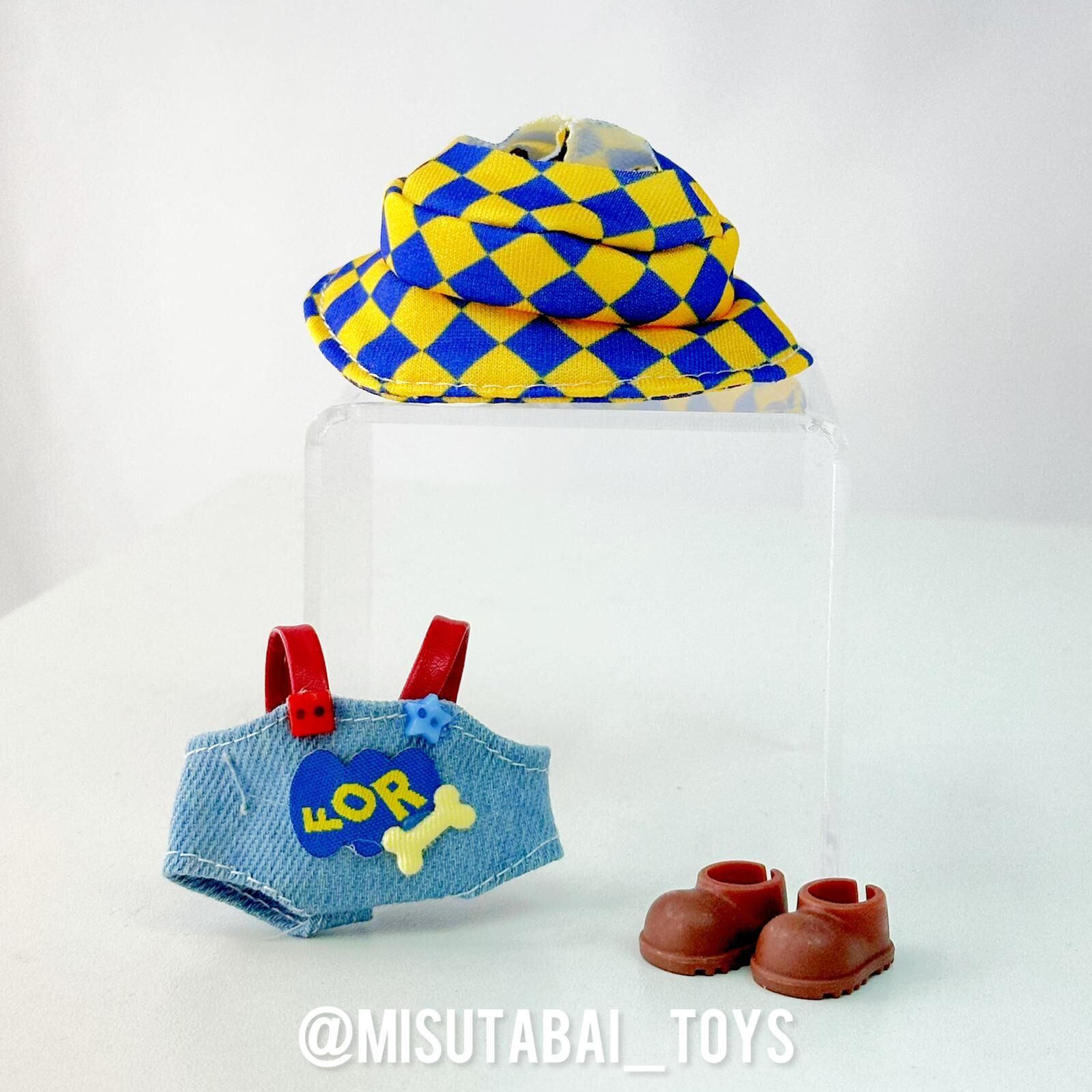 Mini Doll Outfit M31 - 黃藍色格仔牛仔褲