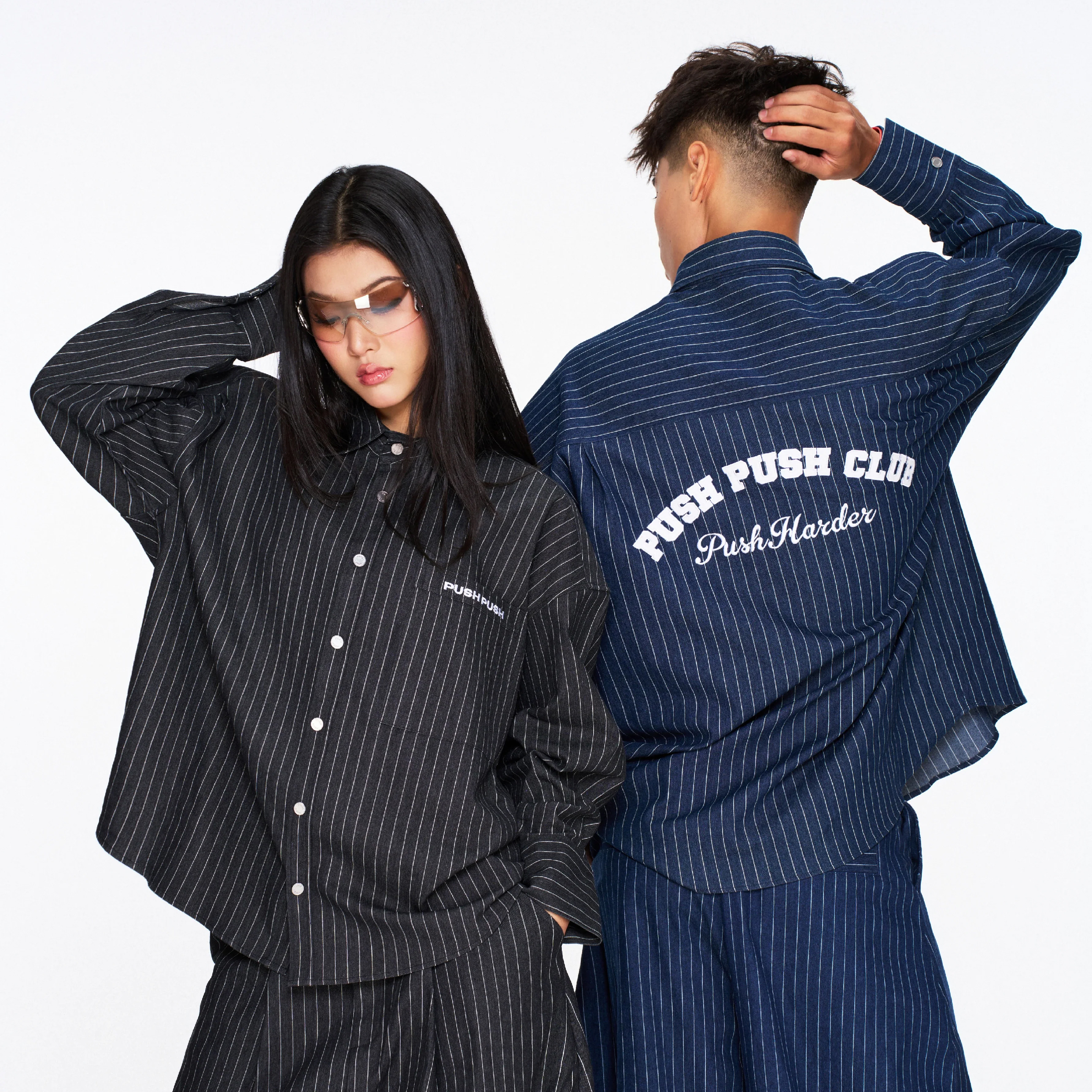 PUSH PUSH PP Zenda Oversize Shirt 水洗牛仔 條紋 長袖襯衫