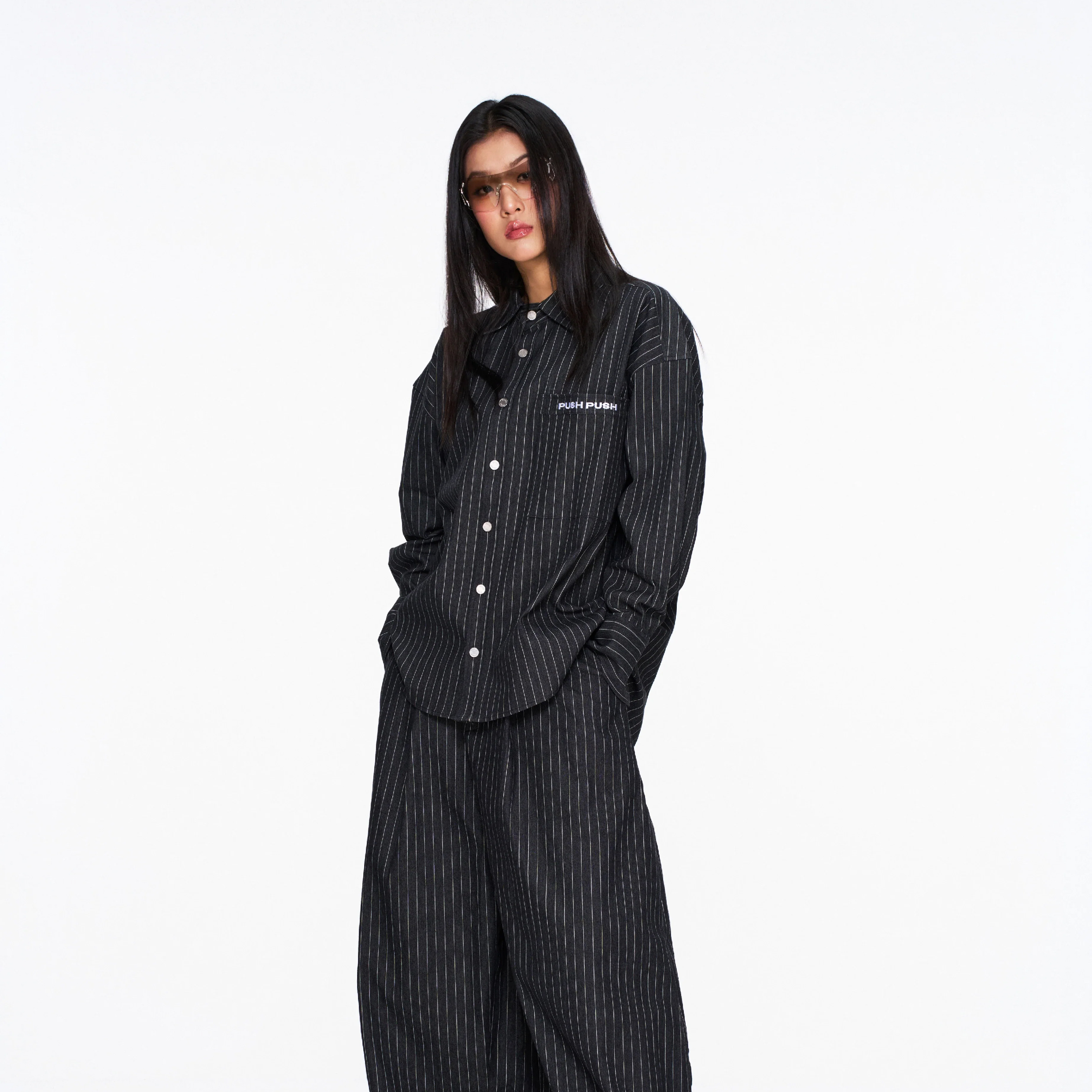 PUSH PUSH PP Zenda Oversize Shirt 水洗牛仔 條紋 長袖襯衫