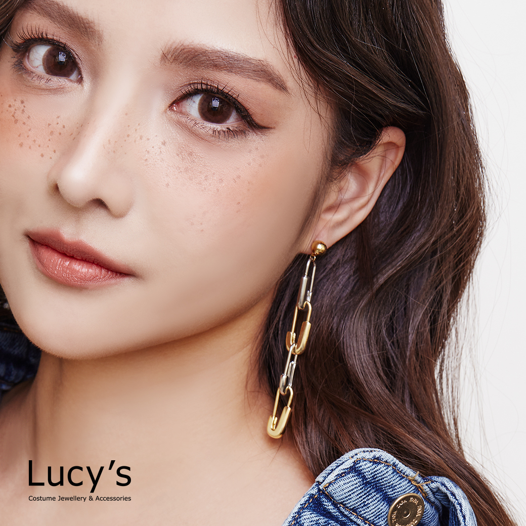 撞色迴紋針 耳環 (123731)