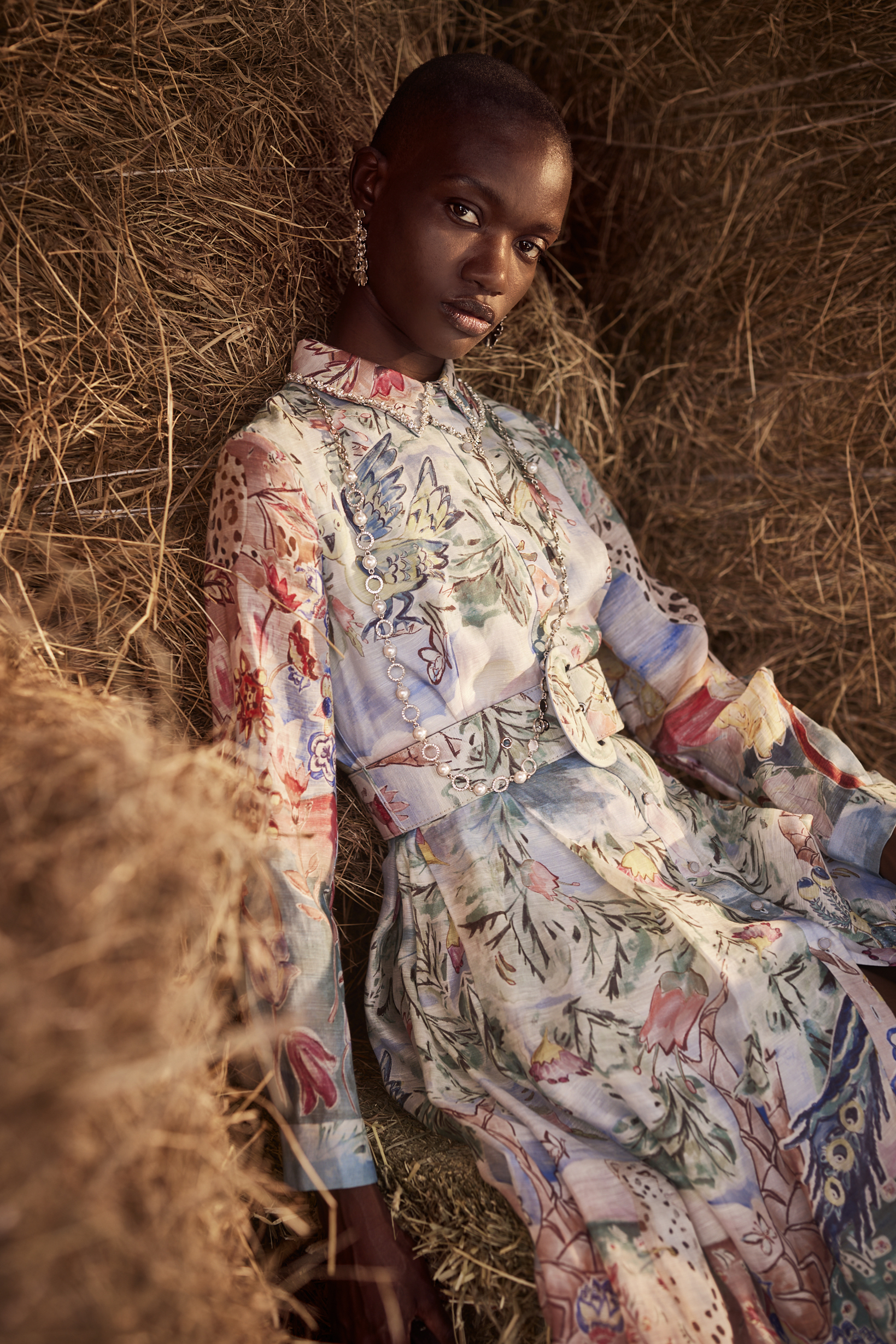 BE15102E1 手繪調色盤手繪印花法式長洋 (附布腰帶)