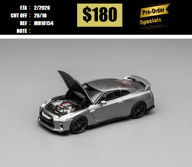 PO-$180 * MOTORHELIX * 1:64 NISSAN GT-R R35 TRACK EDITION ENGINEERED BY NISMO 2020 DARK METAL GREY [OD15/10]