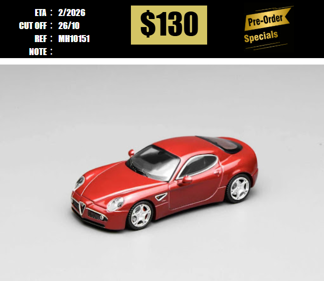 PO-$130 * MOTORHELIX * 1:64 ALFA ROMEO 8C COMPETIZIONE 2008 RED [OD15/10]