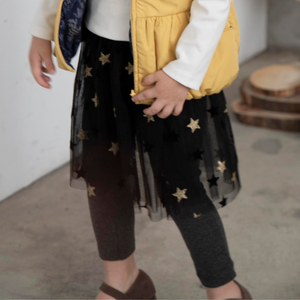 PIPPY浪漫星星印花網紗裙彈性棉內搭褲 深灰