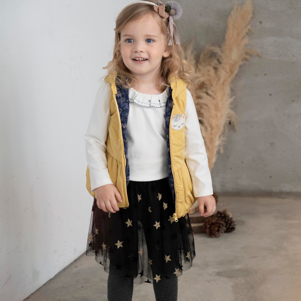 PIPPY浪漫星星印花網紗裙彈性棉內搭褲 深灰