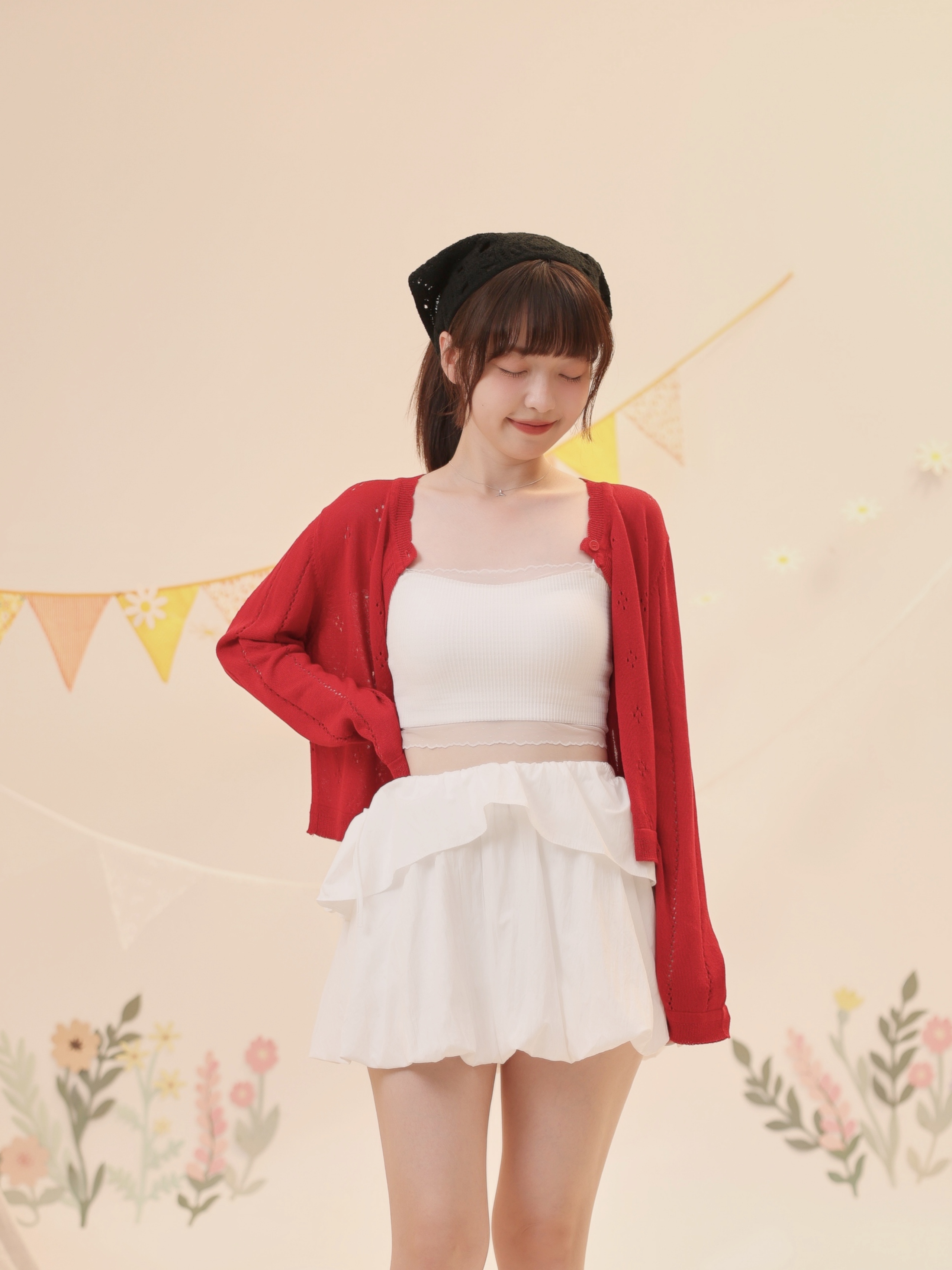 法朵Fado shop｜ 【短版】韓系玉點加紗平口背心(固定式胸墊) 5263035