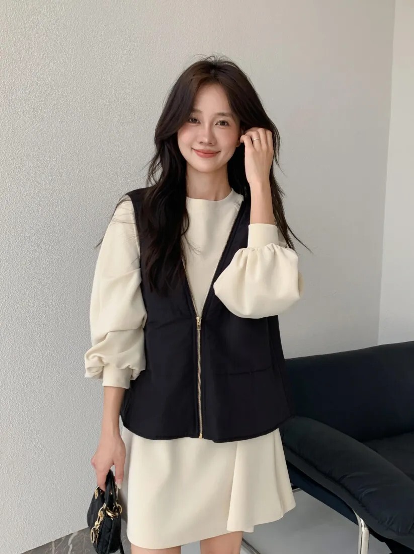 經典黑蝴蝶結斗篷+背心+立領外套SET-F (Elegant & Love)