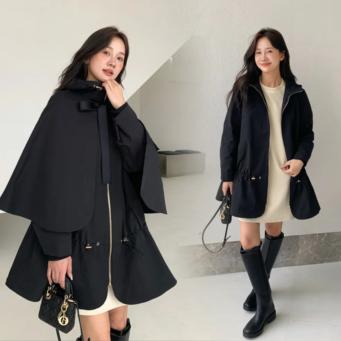 經典黑蝴蝶結斗篷+背心+立領外套SET-F (Elegant & Love)