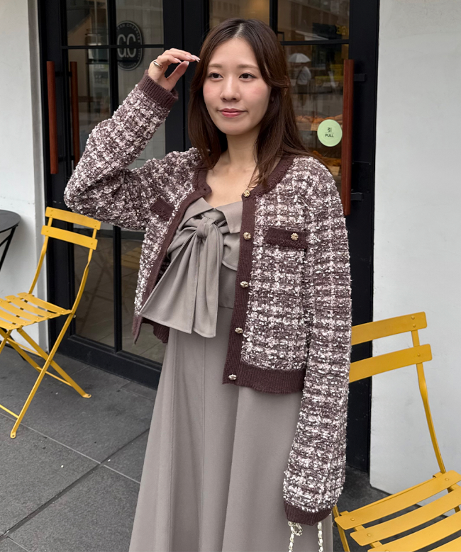 [預購] LILLIAN CARAT 粗花呢針織開襟外套