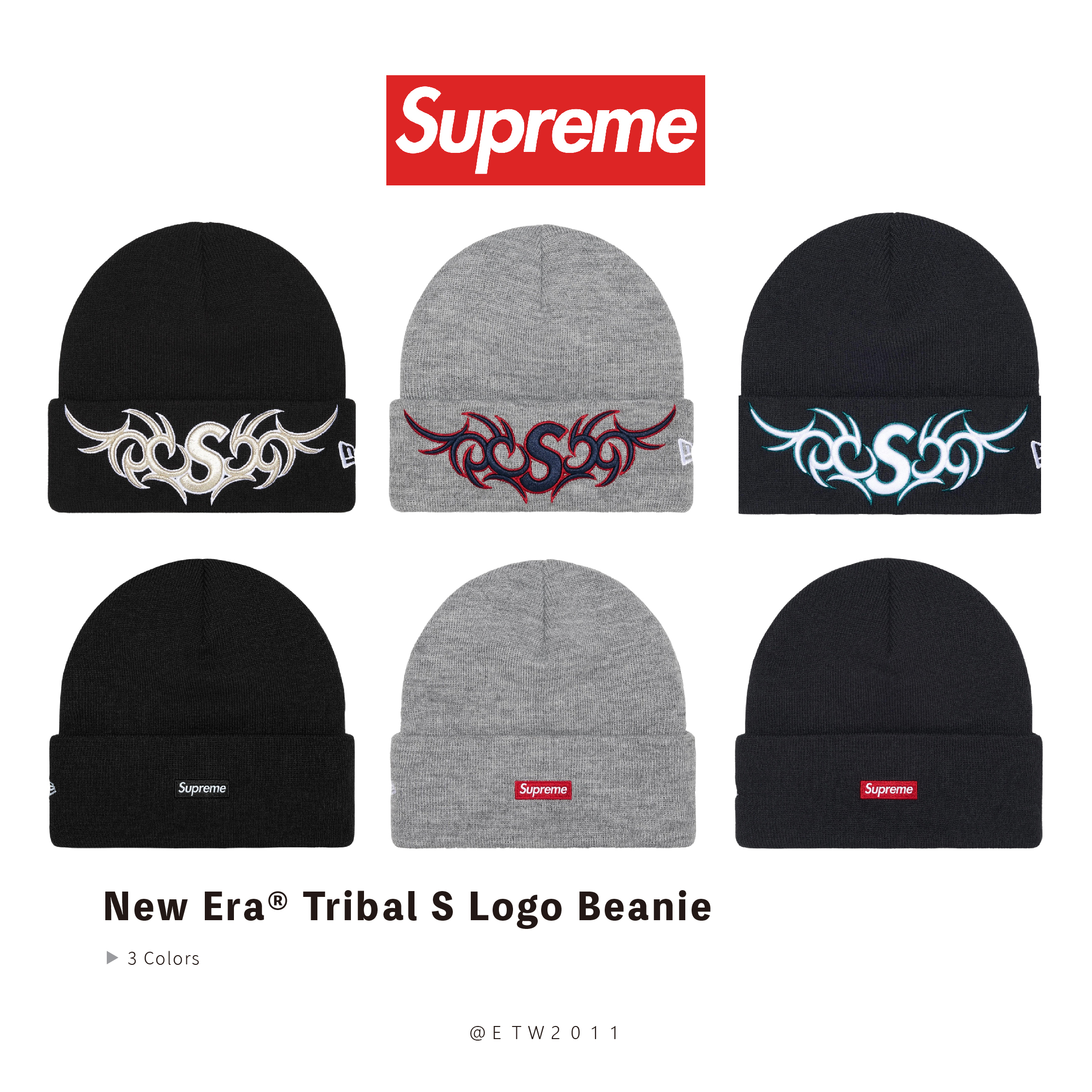 ☆ETW☆【EASY TO WEAR】SUPREME 25FW New Era Tribal S Logo Beanie 毛帽 刺繡