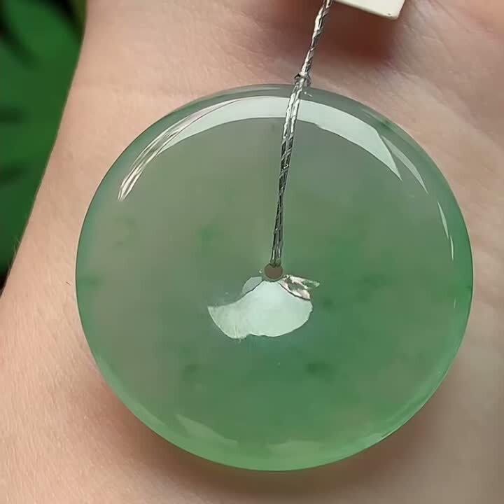 翡翠高冰飄花平安扣 (32.5mm直徑),天然翡翠A玉, 緬甸玉, Jade, Jadeite