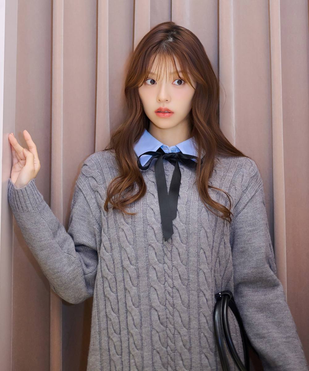 [預購] LILLIAN CARAT 休閒時尚 麻花針織衣＋襯衫短洋裝套裝