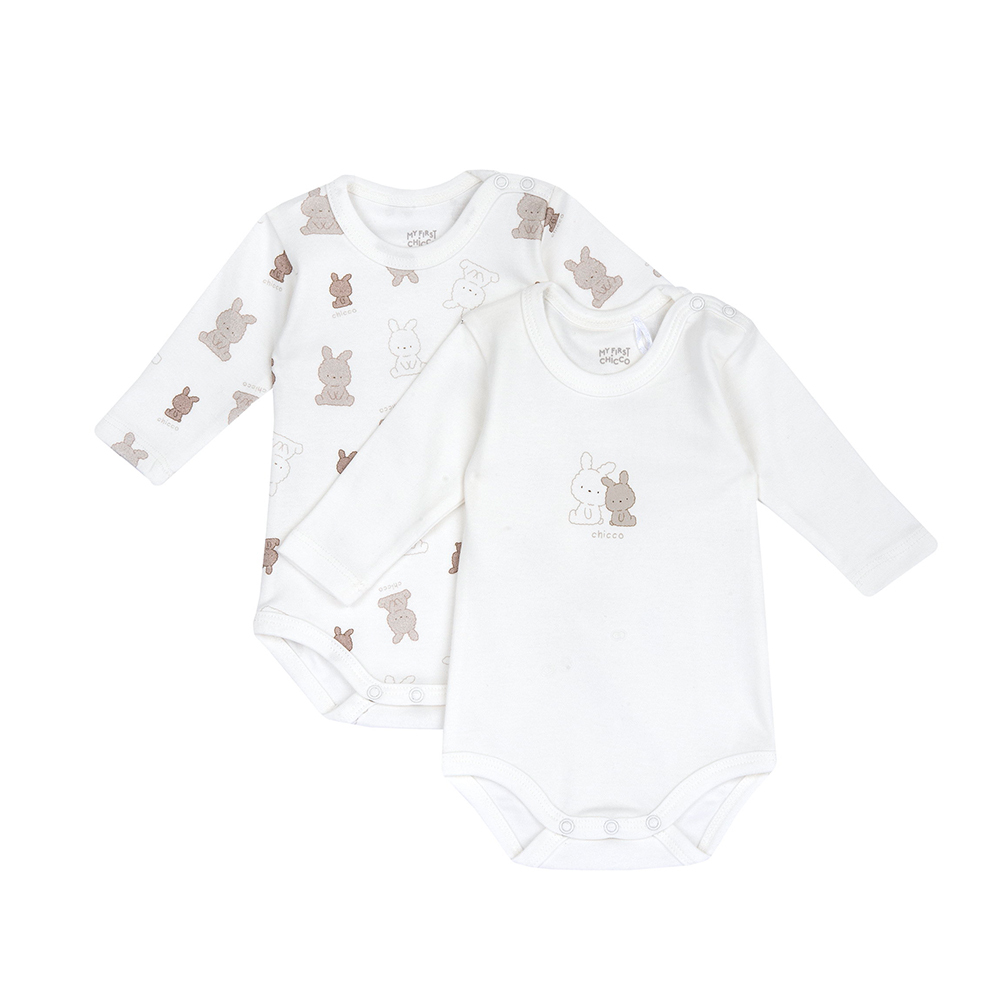 Lattee小兔-滿底印花長袖連身衣二入