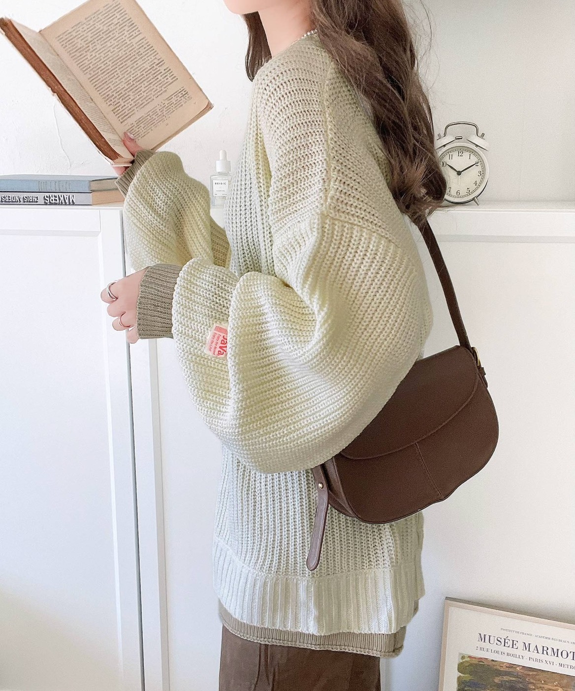 日本 JaVa 粗針織 撞色 袖子 寬鬆 長袖 毛衣 五色