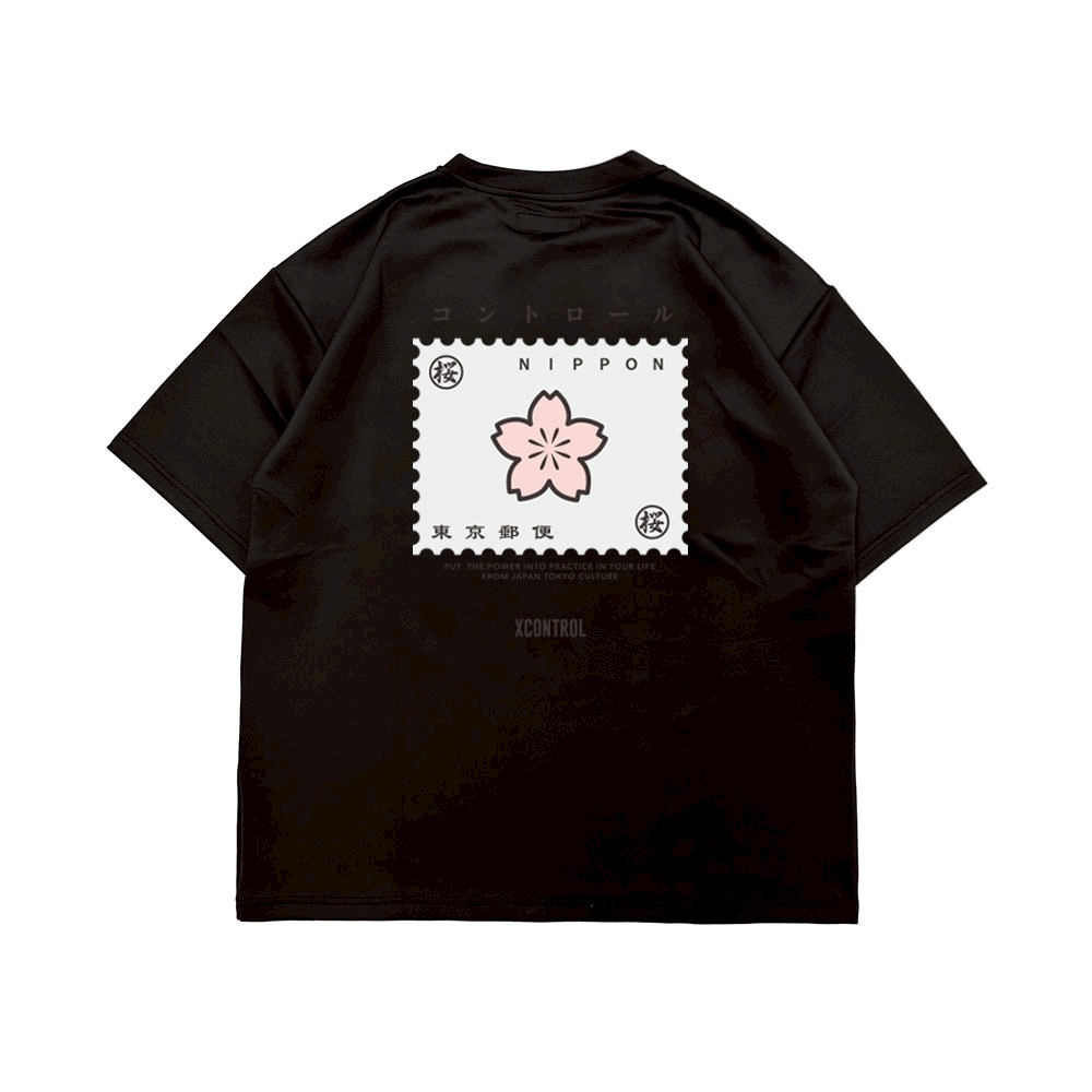 XCTRL 櫻花郵票寬版短T-黑