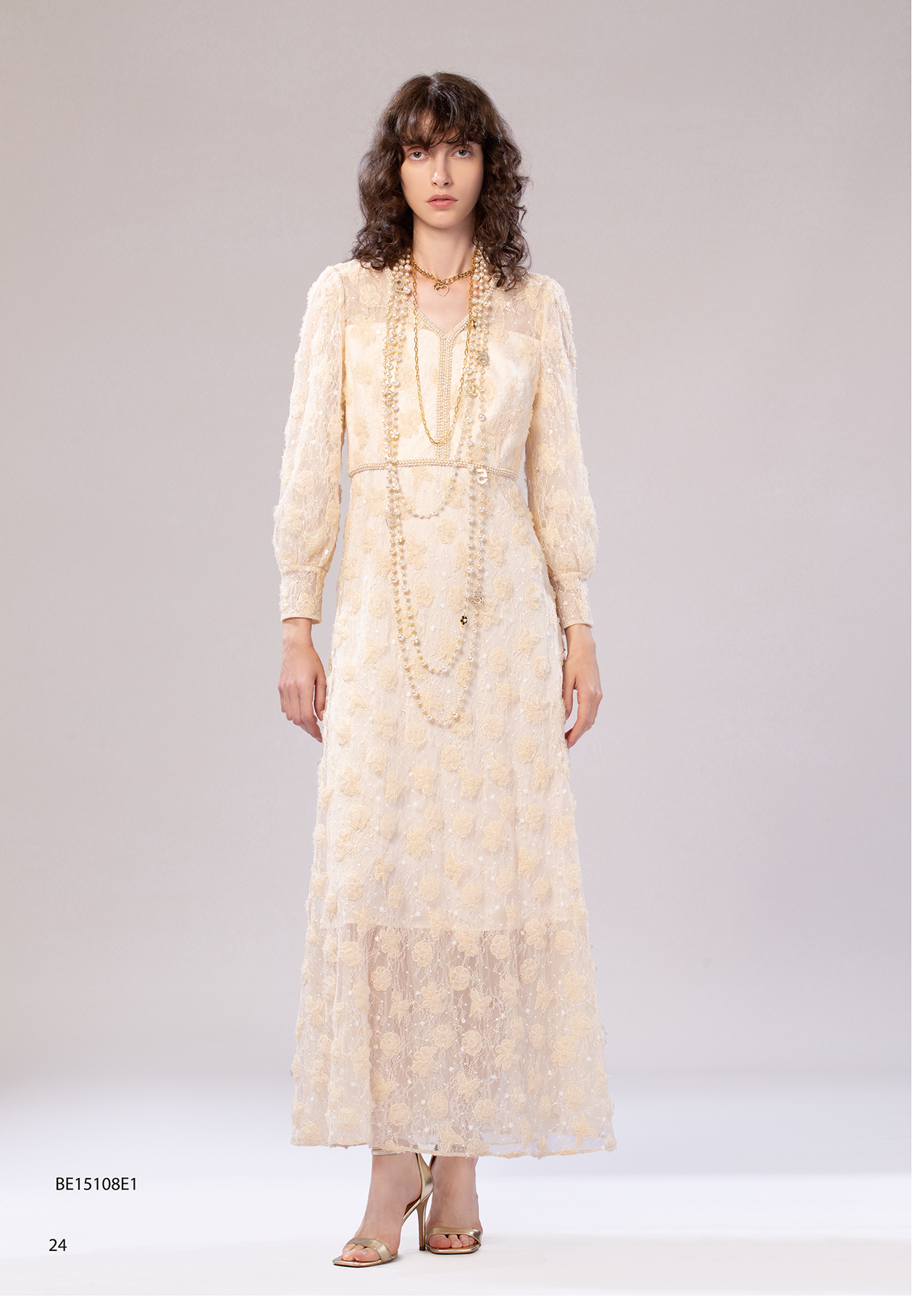 BE15108E1 月光蕾詩立體花刺繡法式復古長洋