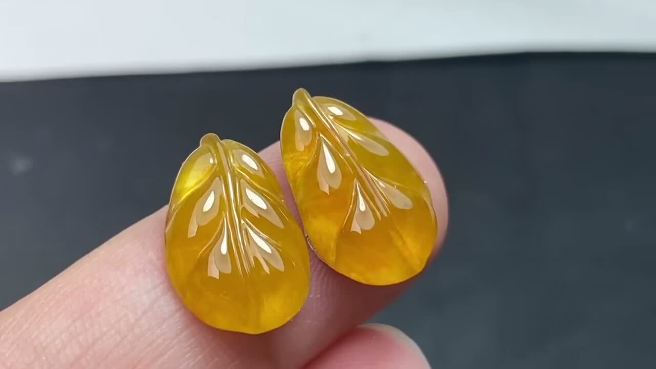 翡翠黃翡葉子一對,天然翡翠A玉, 緬甸玉, Jade, Jadeite