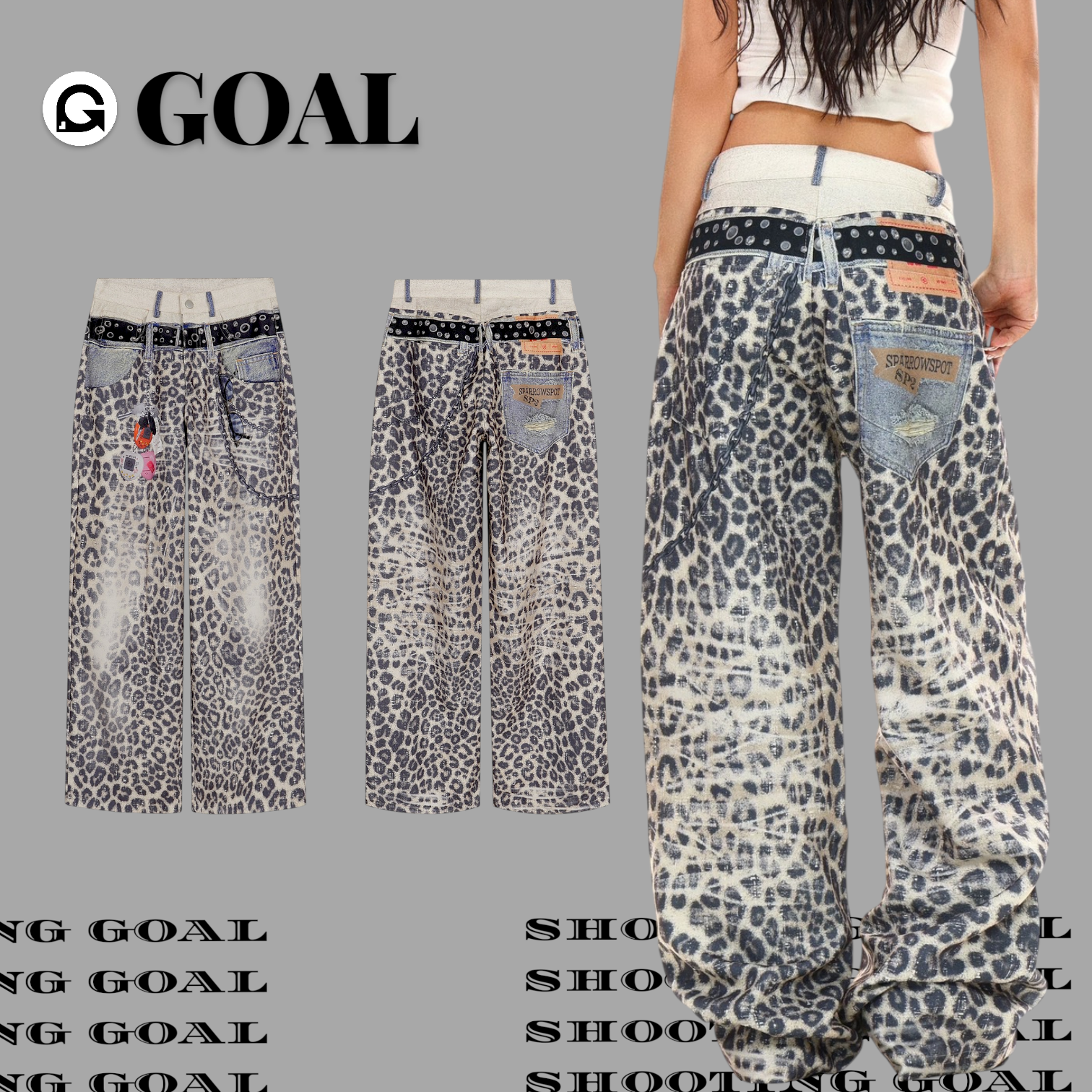 (GOAL) 美式復古3D印花豹紋闊腿褲 SP0238