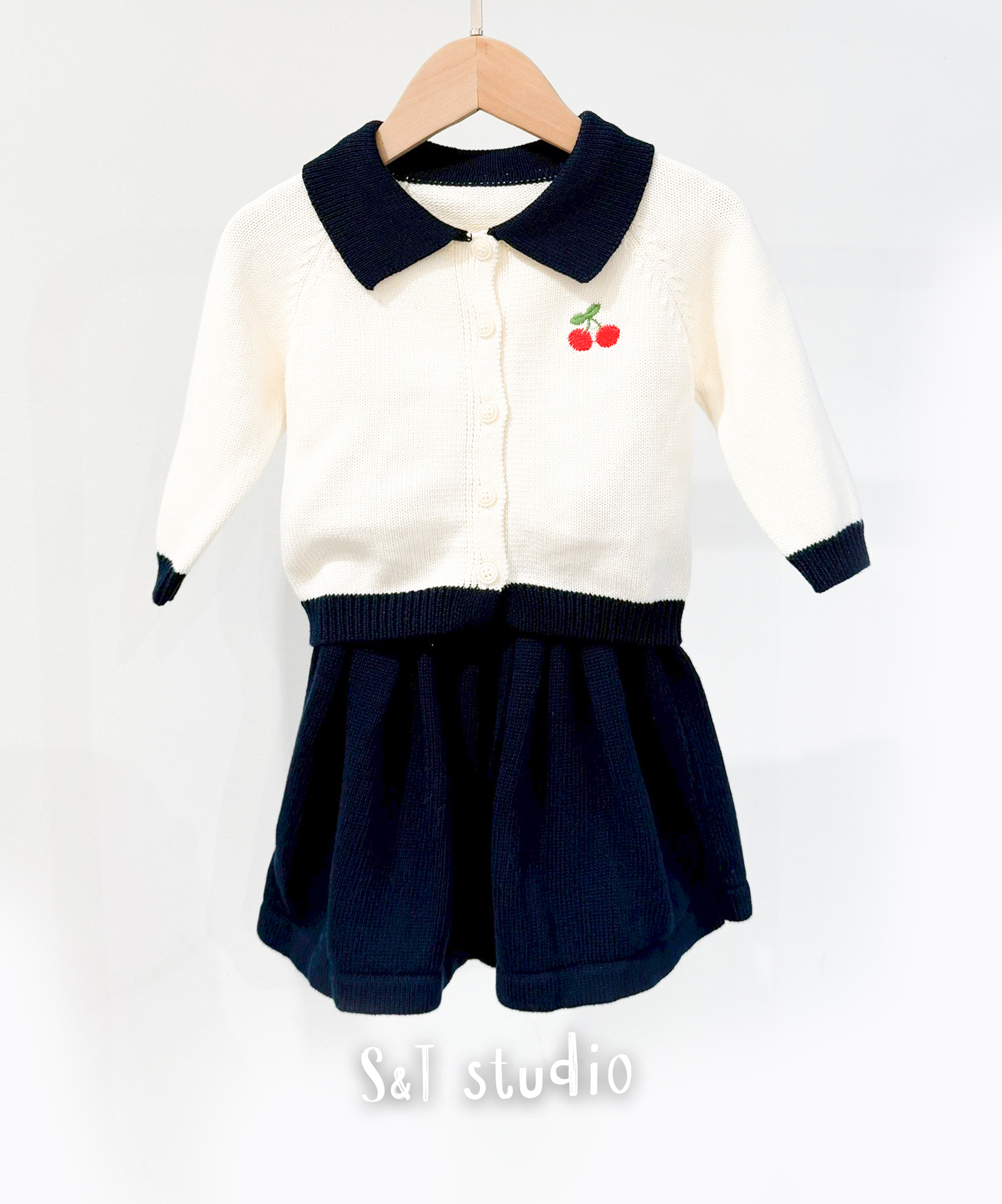 櫻桃刺繡女孩針織套裝 (73-100)