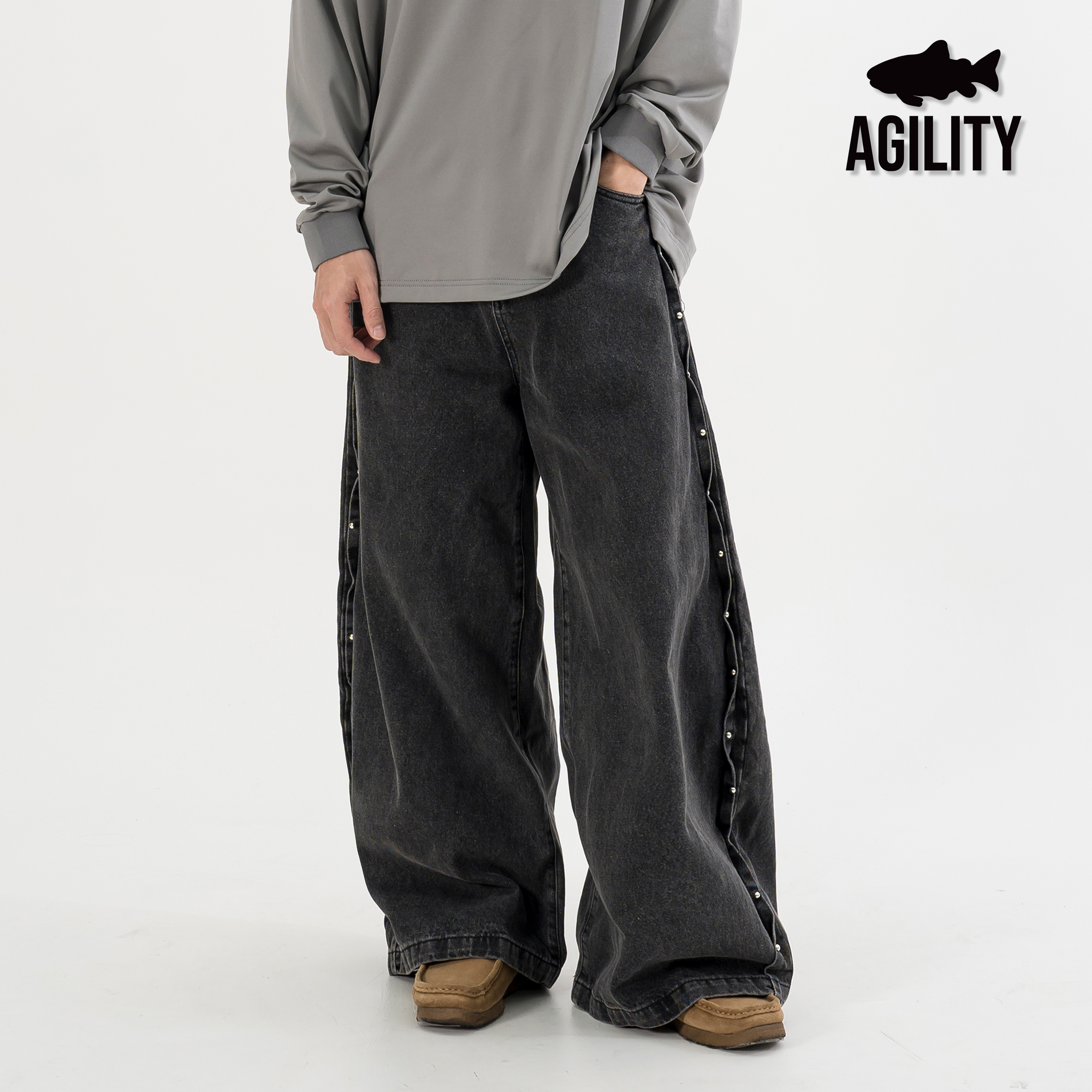 AGILITY Side Rivet Denim Jeans 闊腿 鉚釘 牛仔長褲 [RD88]