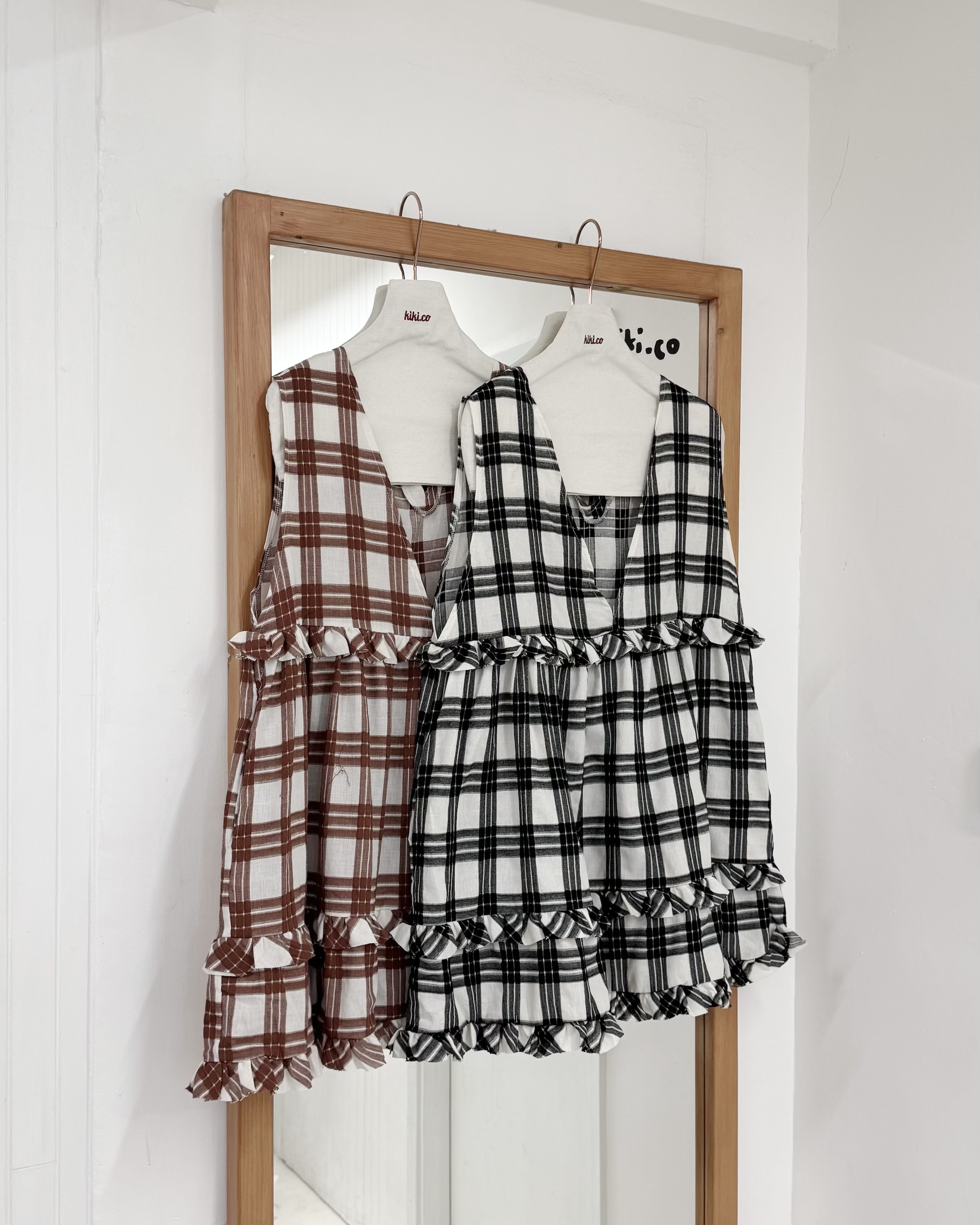 2way粗肩V領中長大格背心外搭