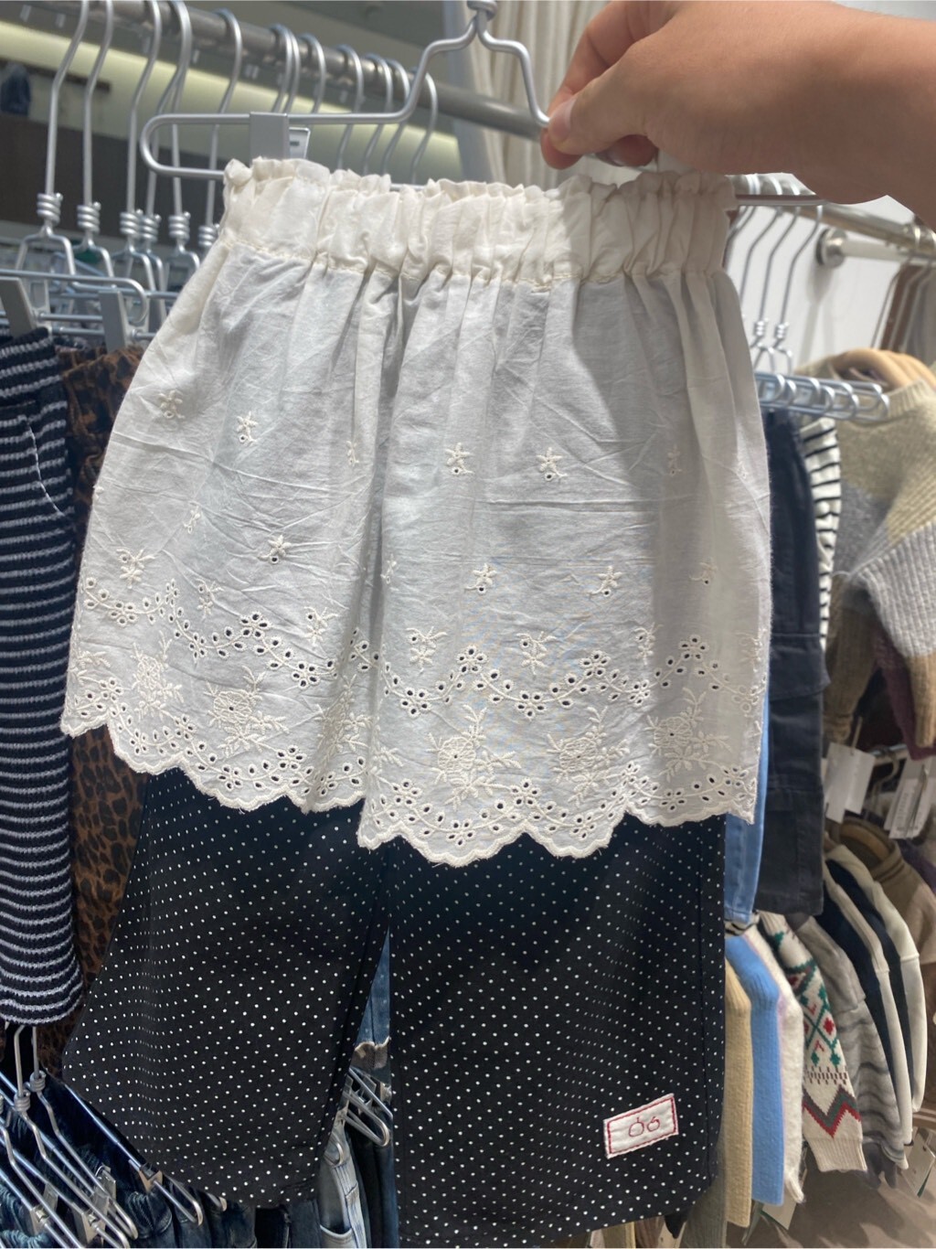 蕾絲點點拼接褲裙