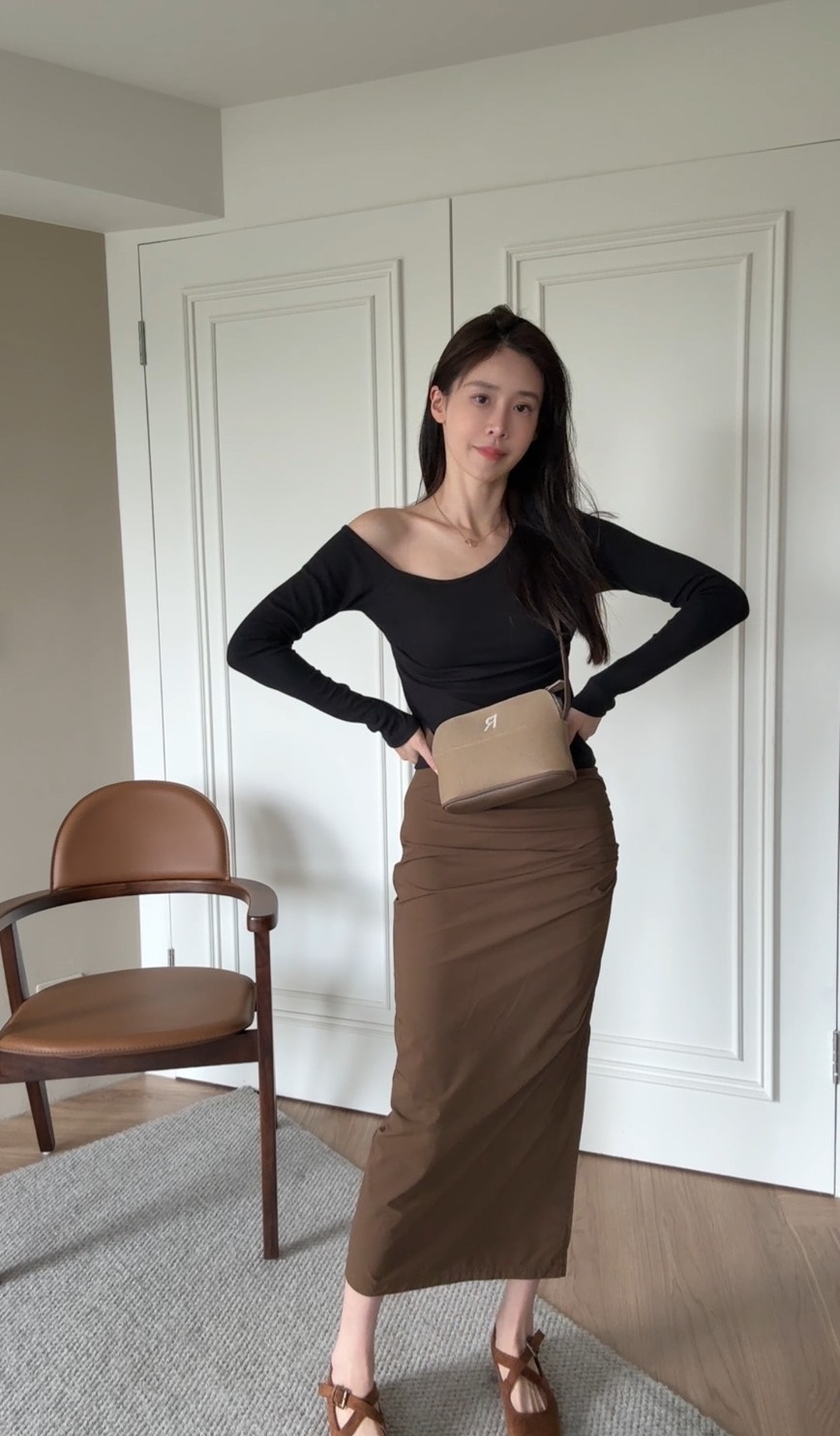 褶皺設計西裝長裙