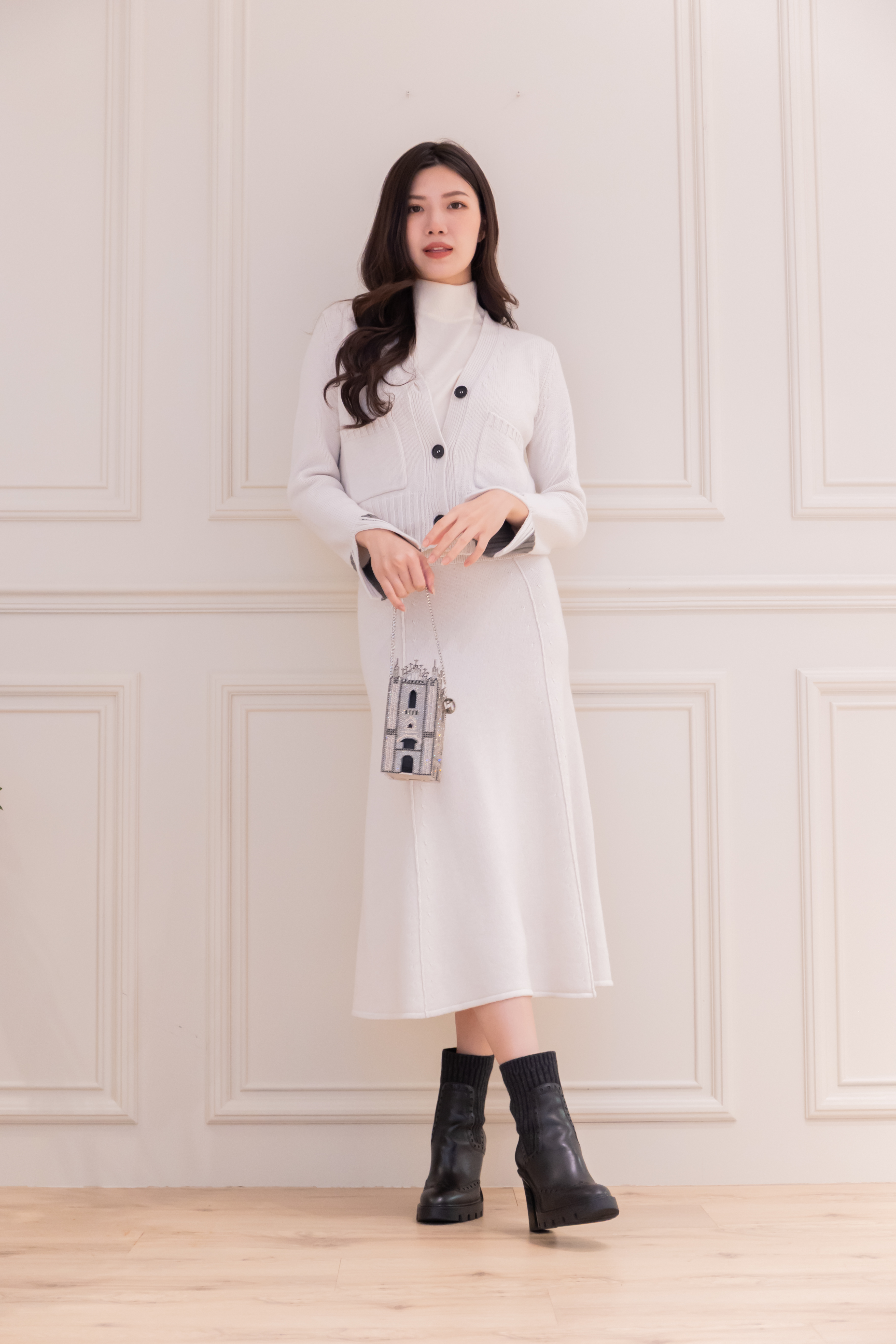 LORENA 針織拼接裙 (米)