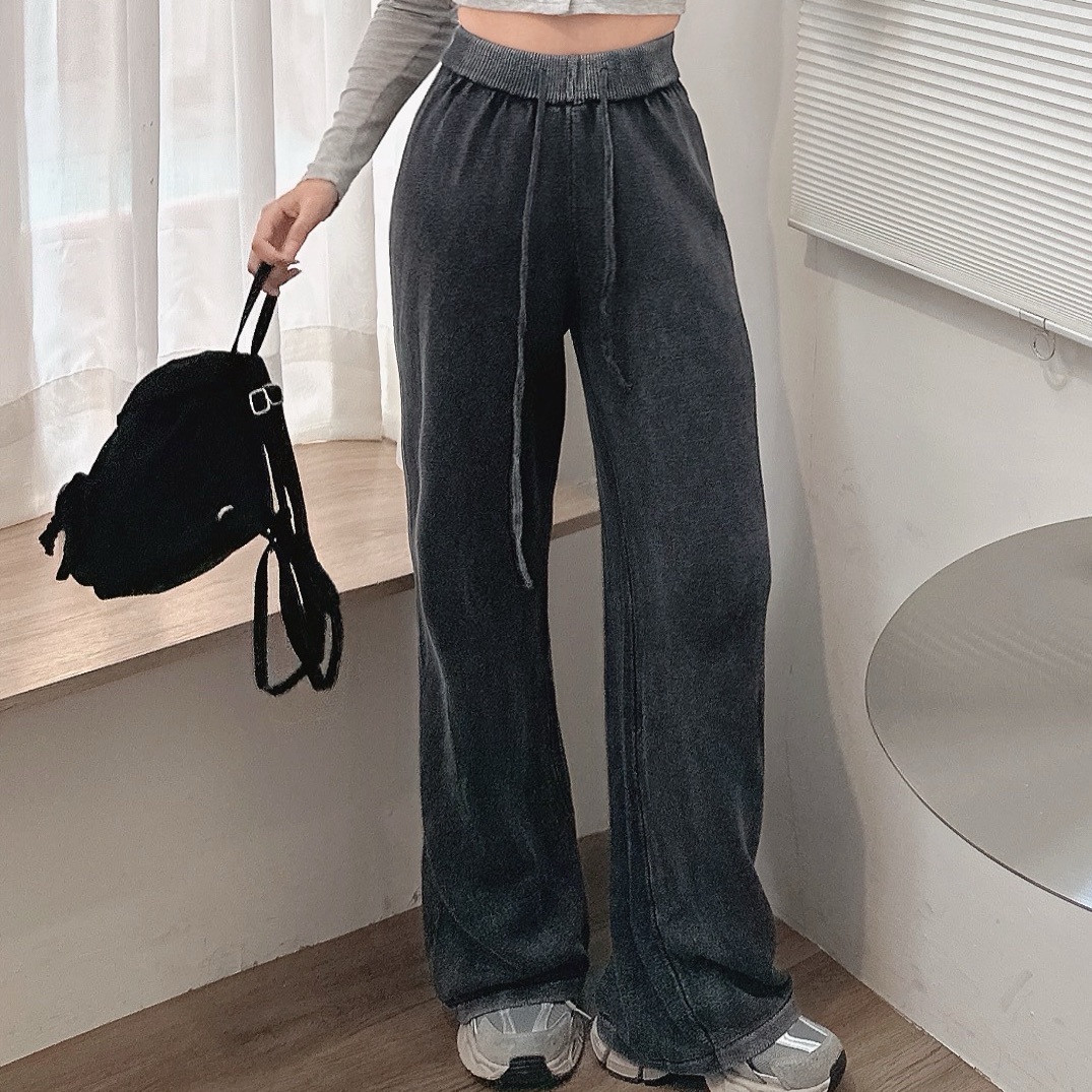 復古水洗針織落地寬褲/二色