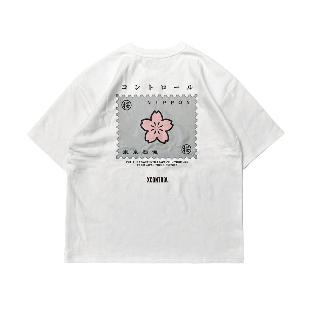 XCTRL 櫻花郵票寬版短T-白