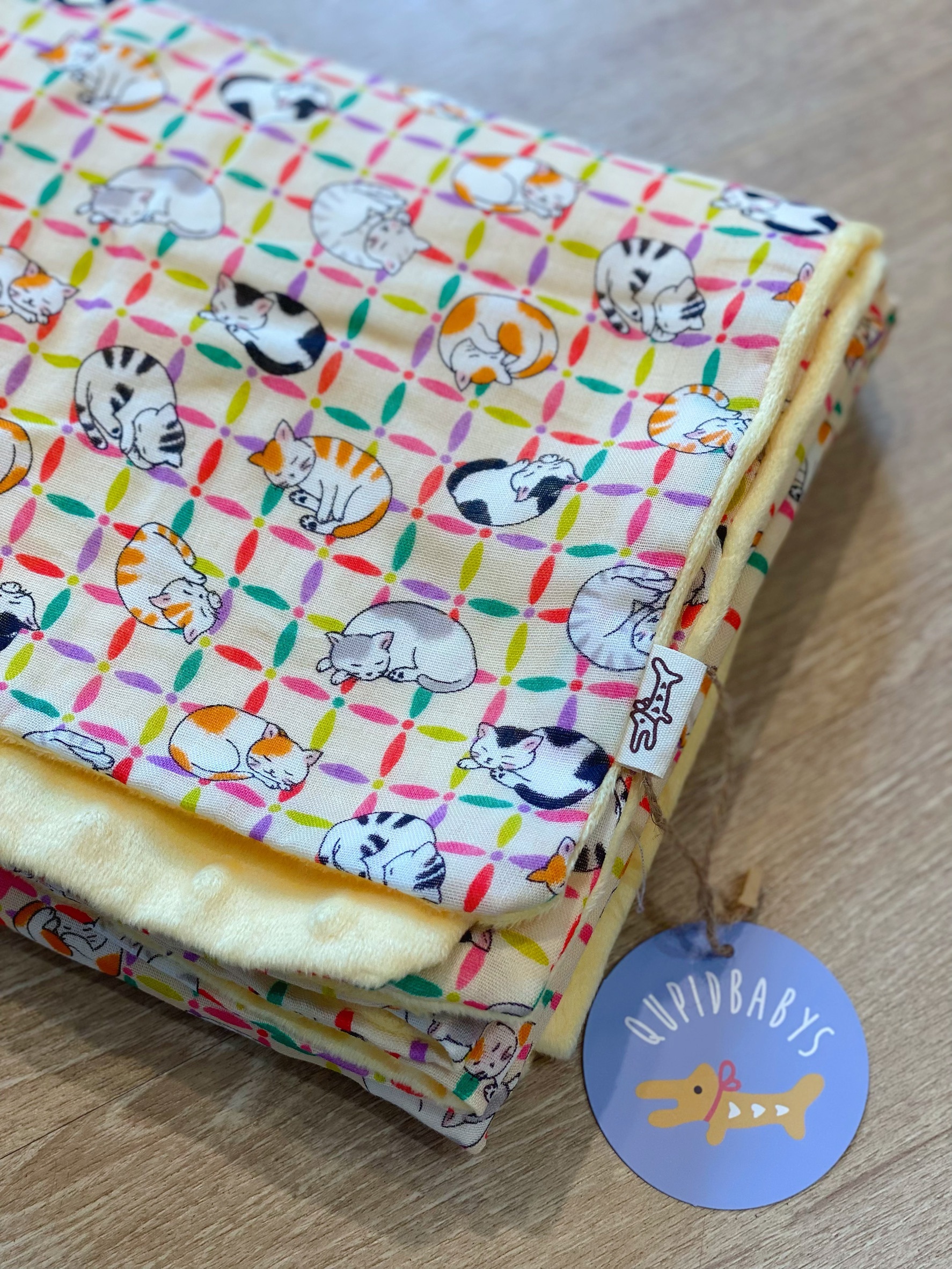 格子貓咪 寶貝大豆毯